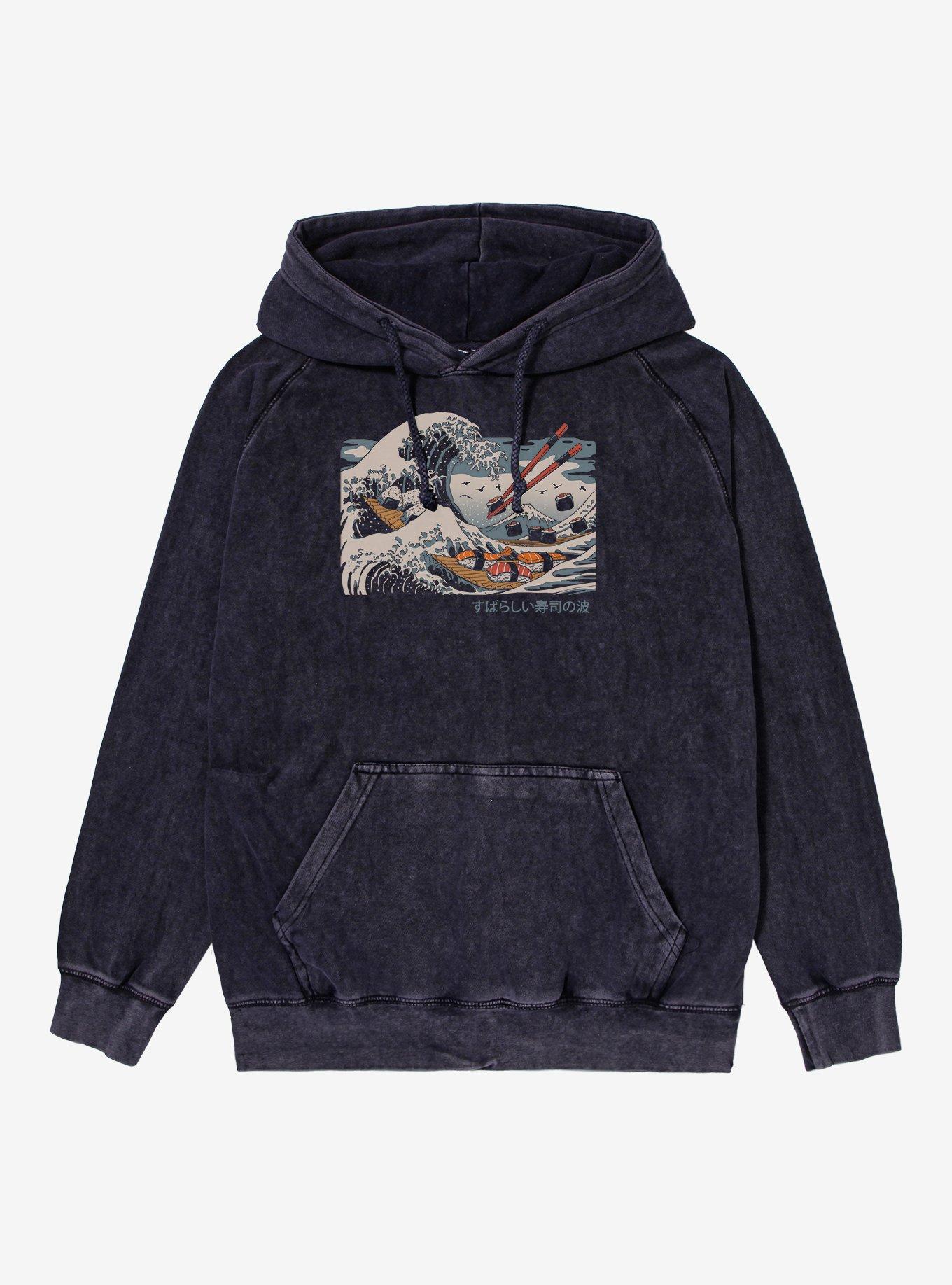 The Great Sushi Wave Mineral Wash Hoodie, VINTAGE BLACK, hi-res