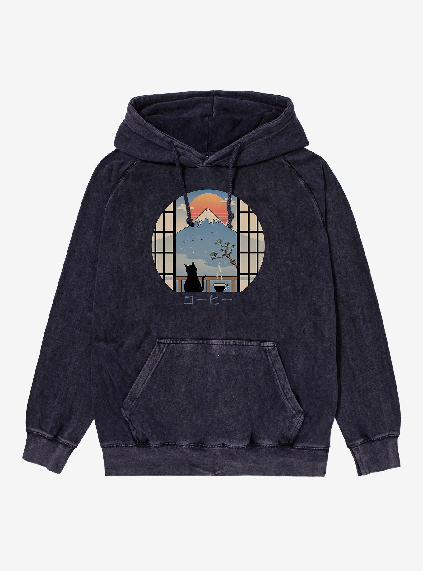 Coffee Cat In Mt. Fuji Mineral Wash Hoodie, , hi-res