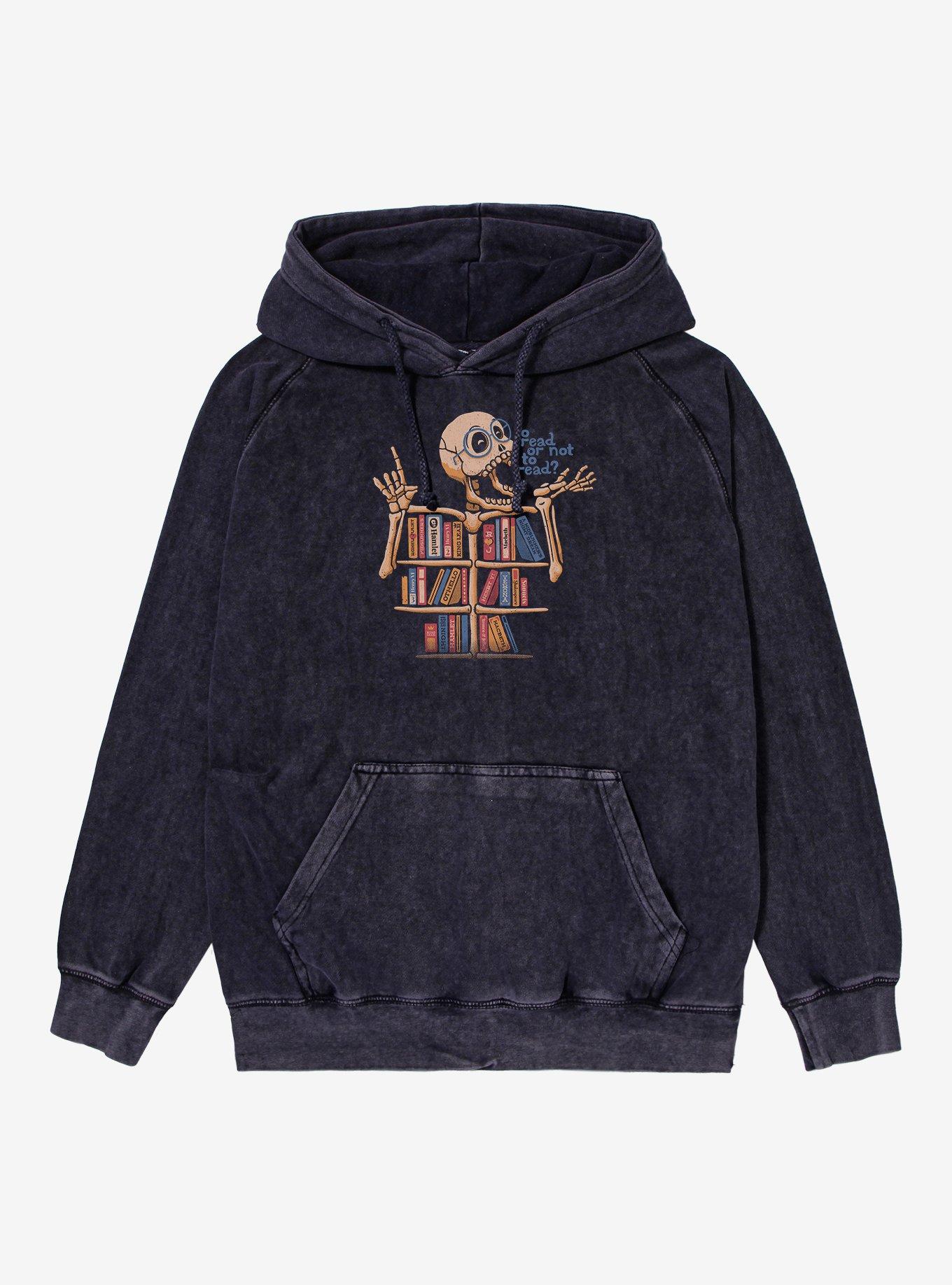 Skeleton Shelf Book Lover Mineral Wash Hoodie, , hi-res