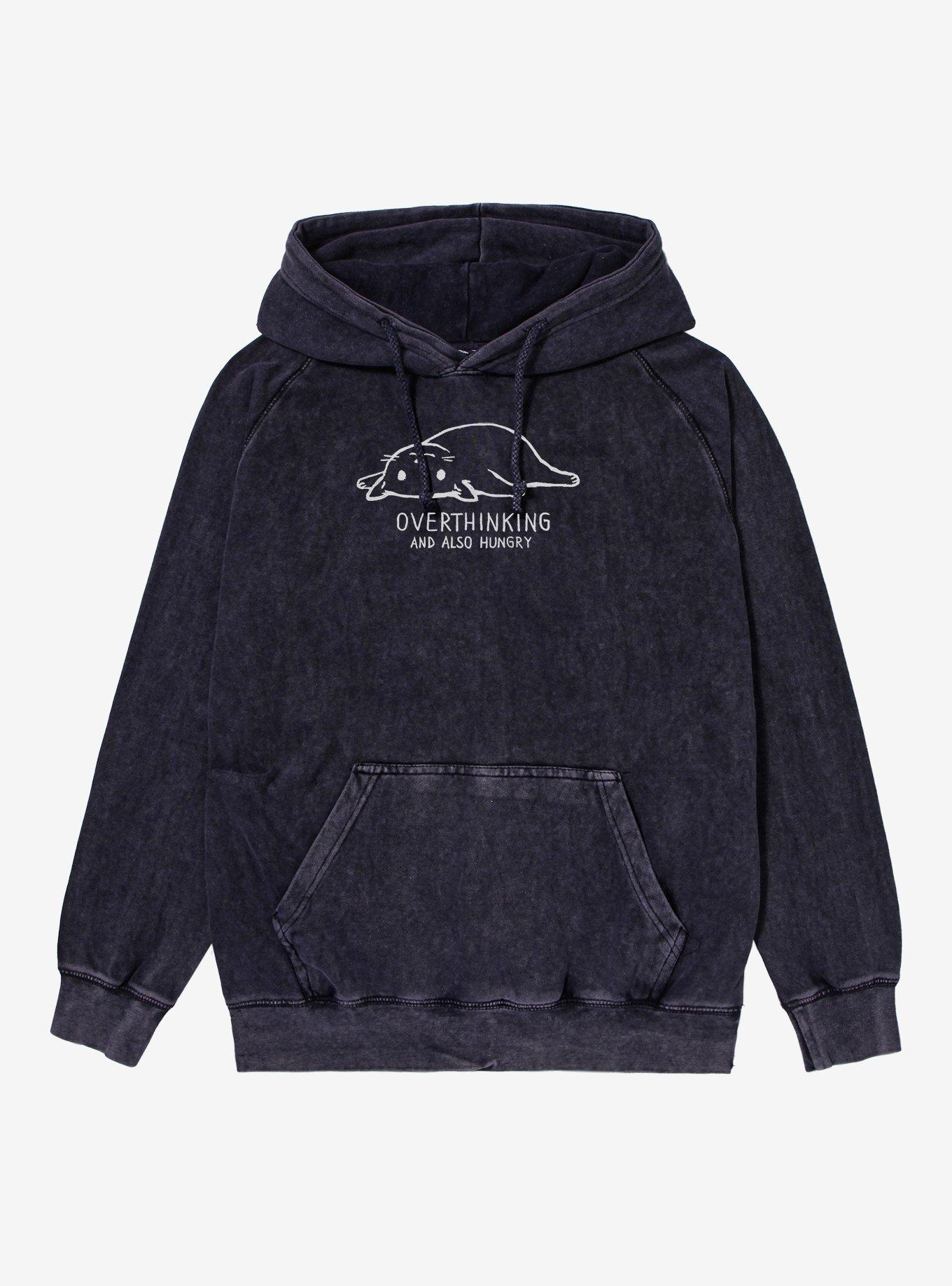 Overthinking And Also Hungry Cat Mineral Wash Hoodie, VINTAGE BLACK, hi-res