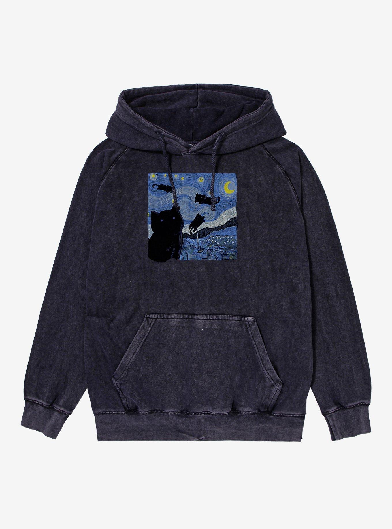 The Starry Cat Night Mineral Wash Hoodie, VINTAGE BLACK, hi-res