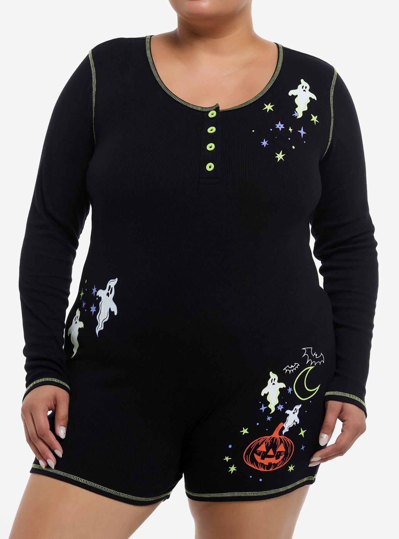 Halloween Ghost Print Romper Plus Size, , hi-res