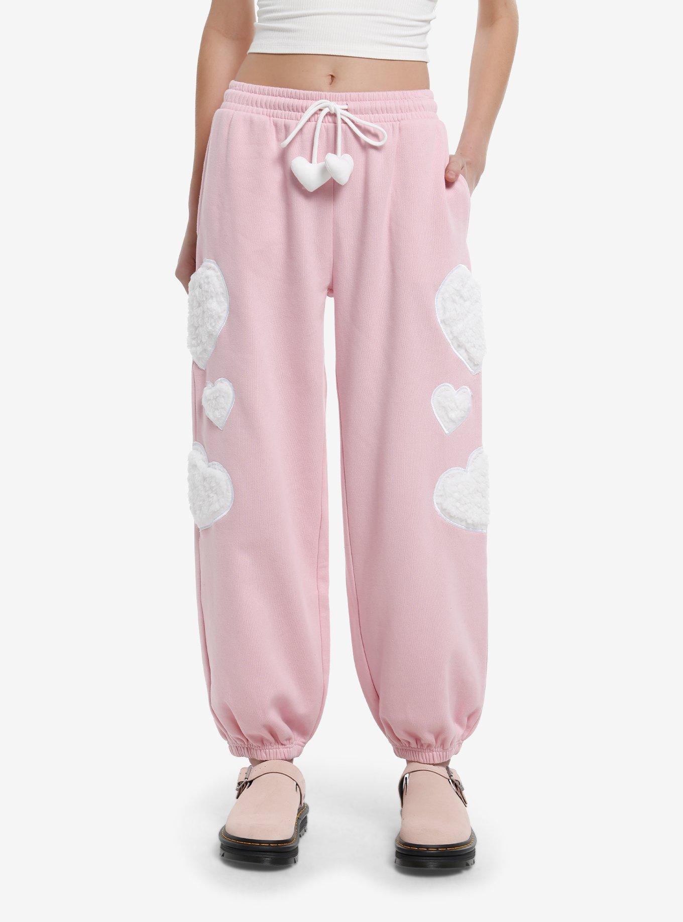 Sweet Society White Heart Pastel Pink Girls Jogger Sweatpants, , hi-res