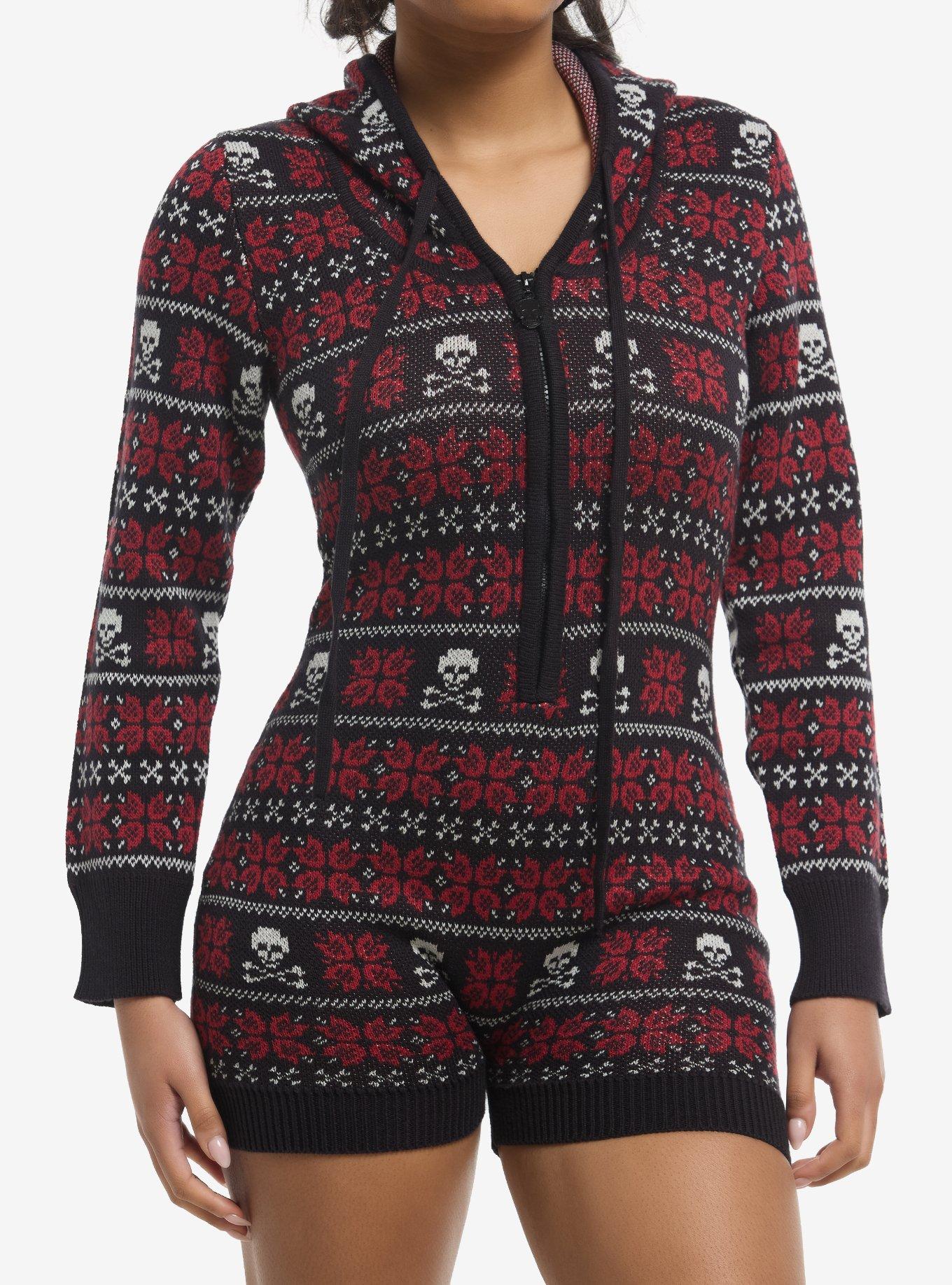 Skull Fair Isle Girls Hooded Romper, , hi-res