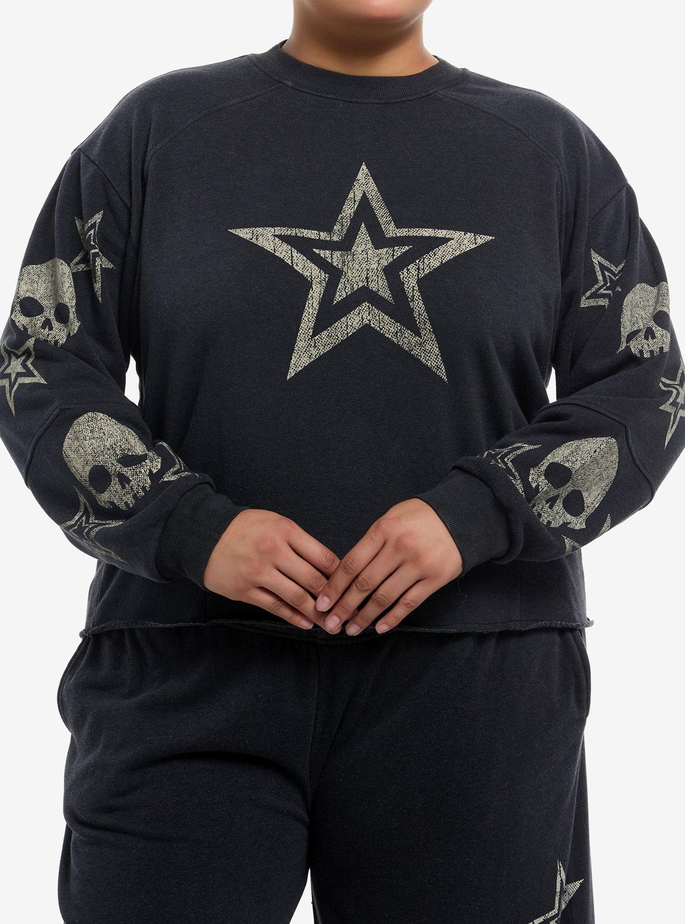 Star & Skull Print Girls Crop Sweatshirt Plus Size, , hi-res