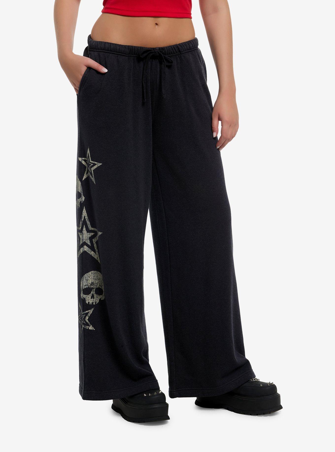 Star & Skull Print Wide Leg Sweatpants, , hi-res