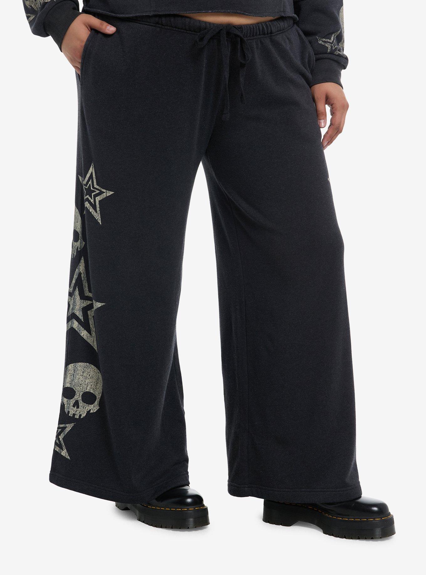 Star & Skull Print Wide Leg Sweatpants Plus Size, , hi-res