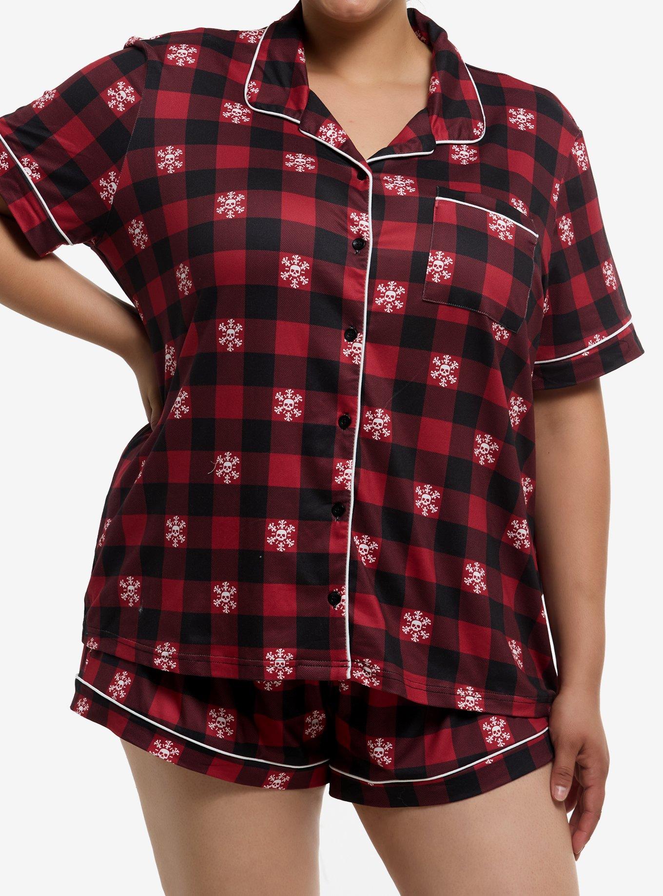 Skull Snowflake Red Checkered Girls Lounge Set Plus Size, , hi-res
