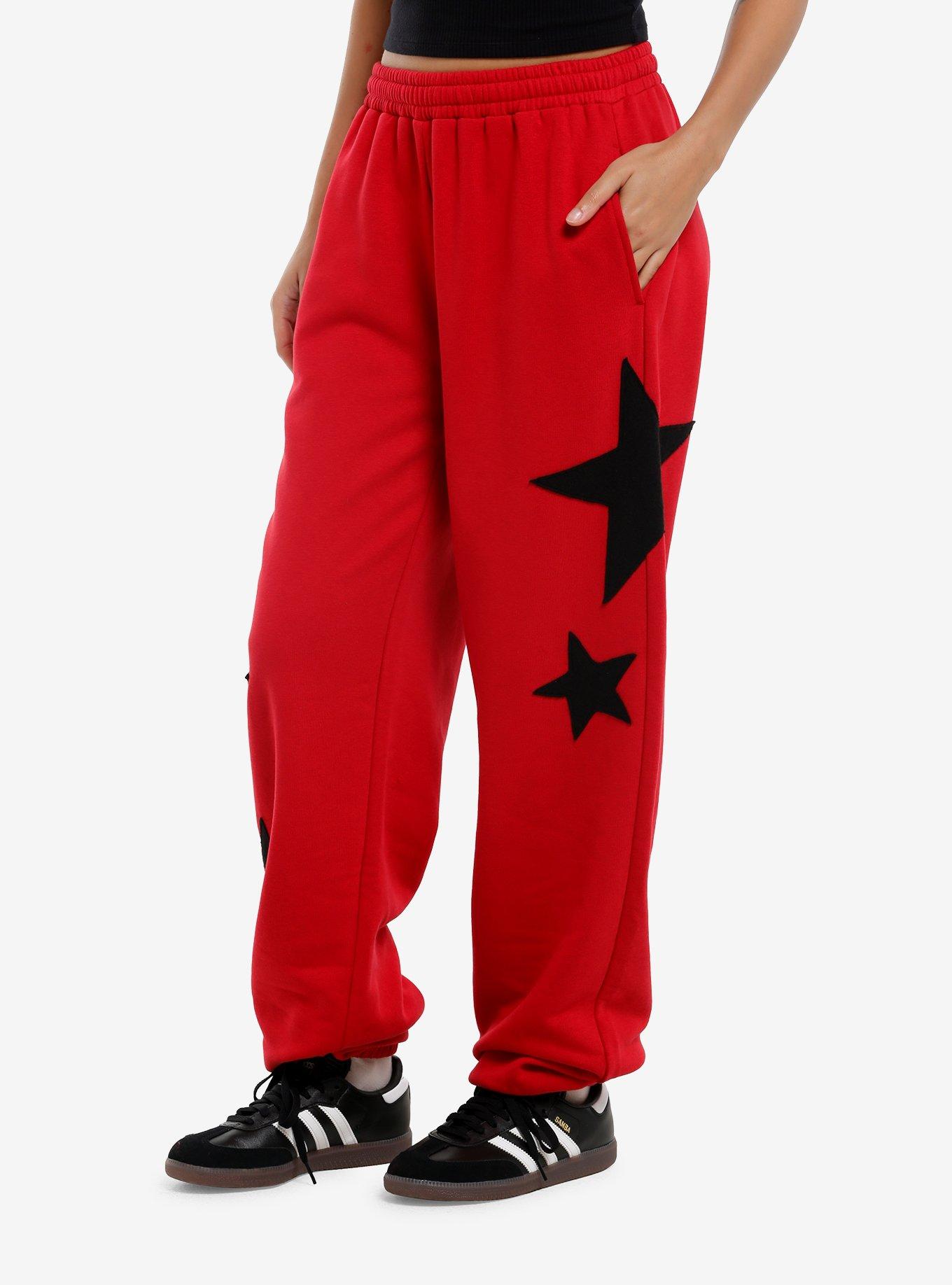 Red & Black Star Patch Girls Jogger Sweatpants, , hi-res