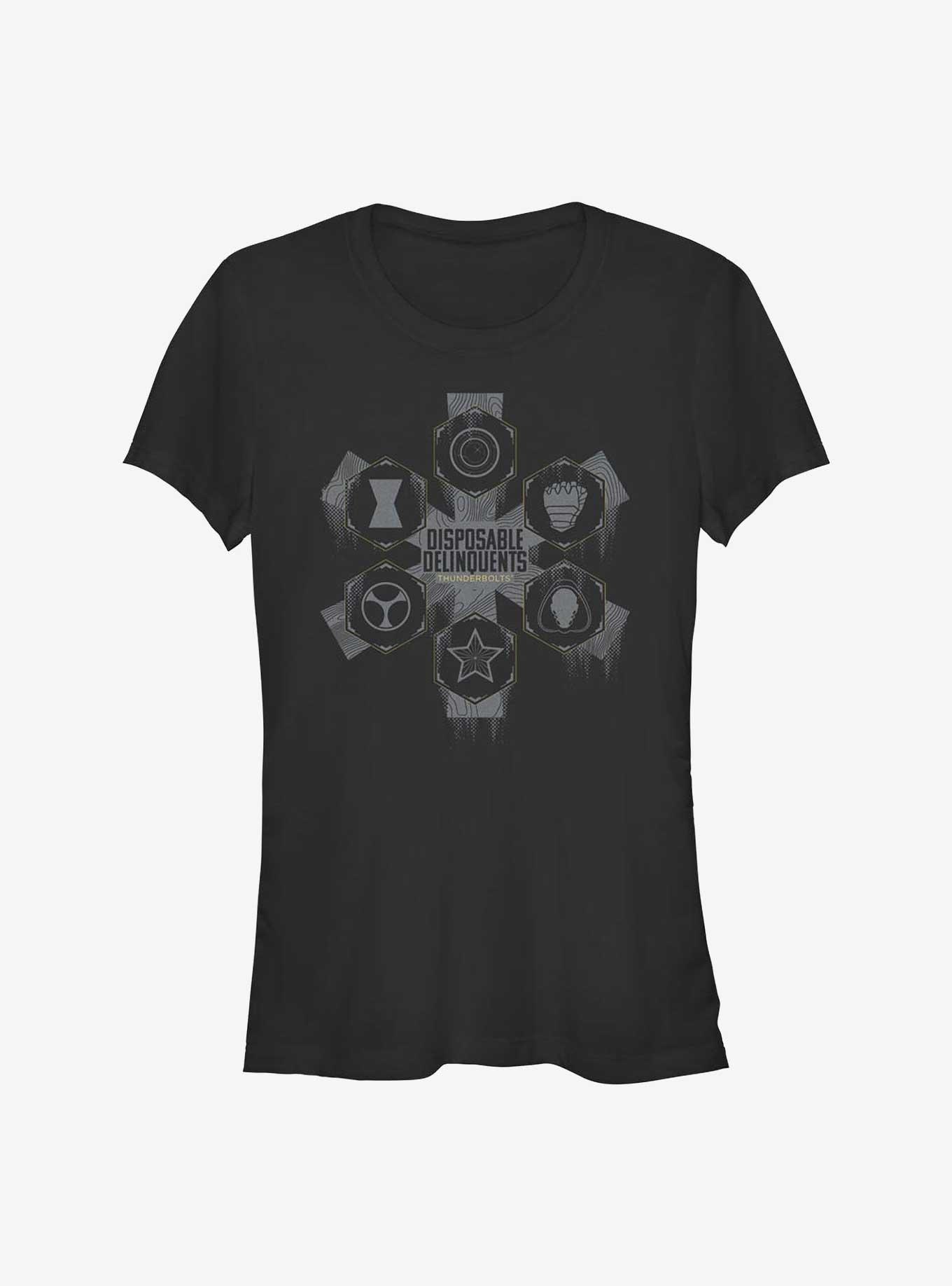 Marvel Thunderbolts* Disposable Delinquents Logos Girls T-Shirt, BLACK, hi-res