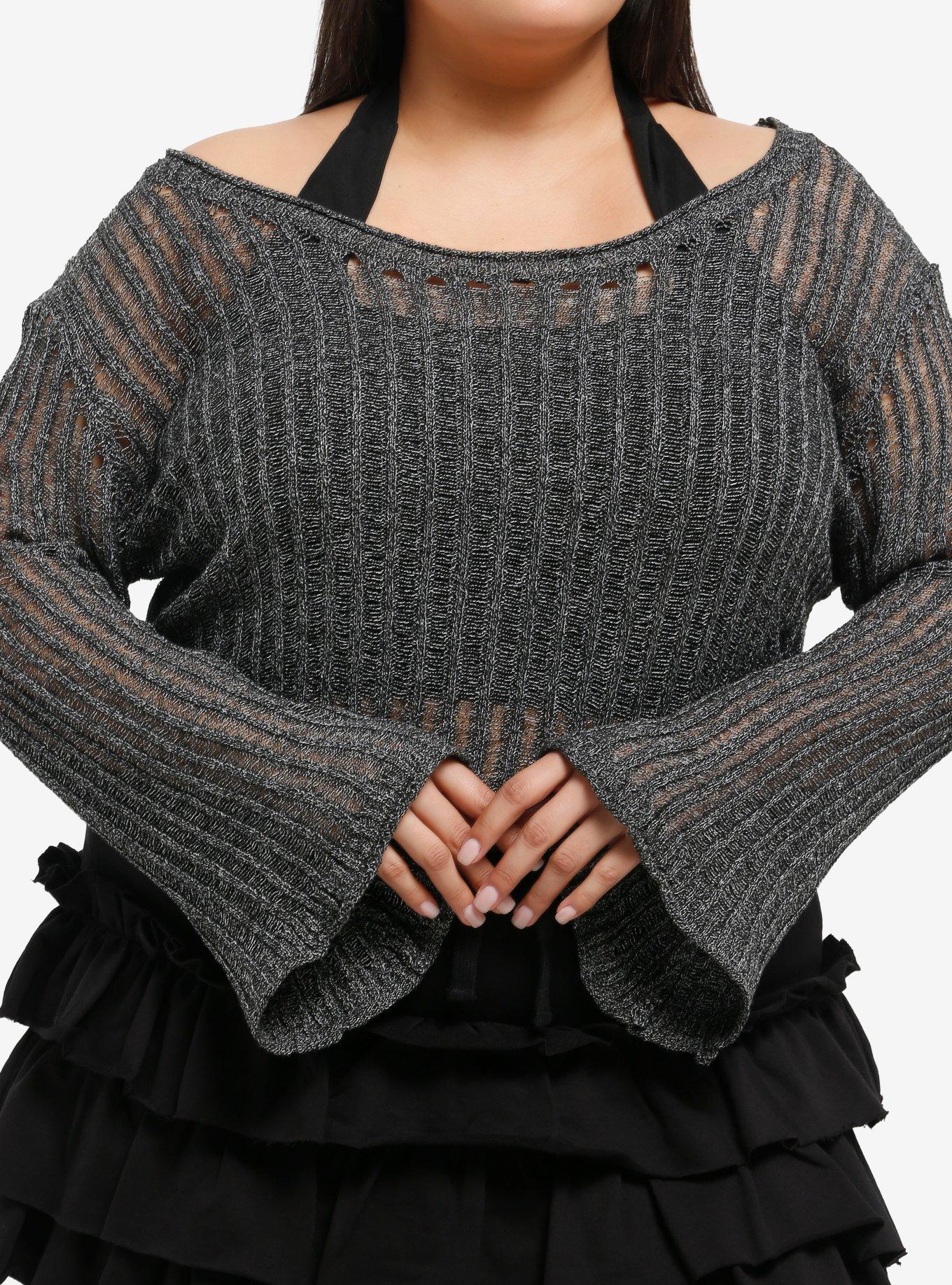 Black & Grey Knit Girls Twofer Sweater Plus Size, , hi-res