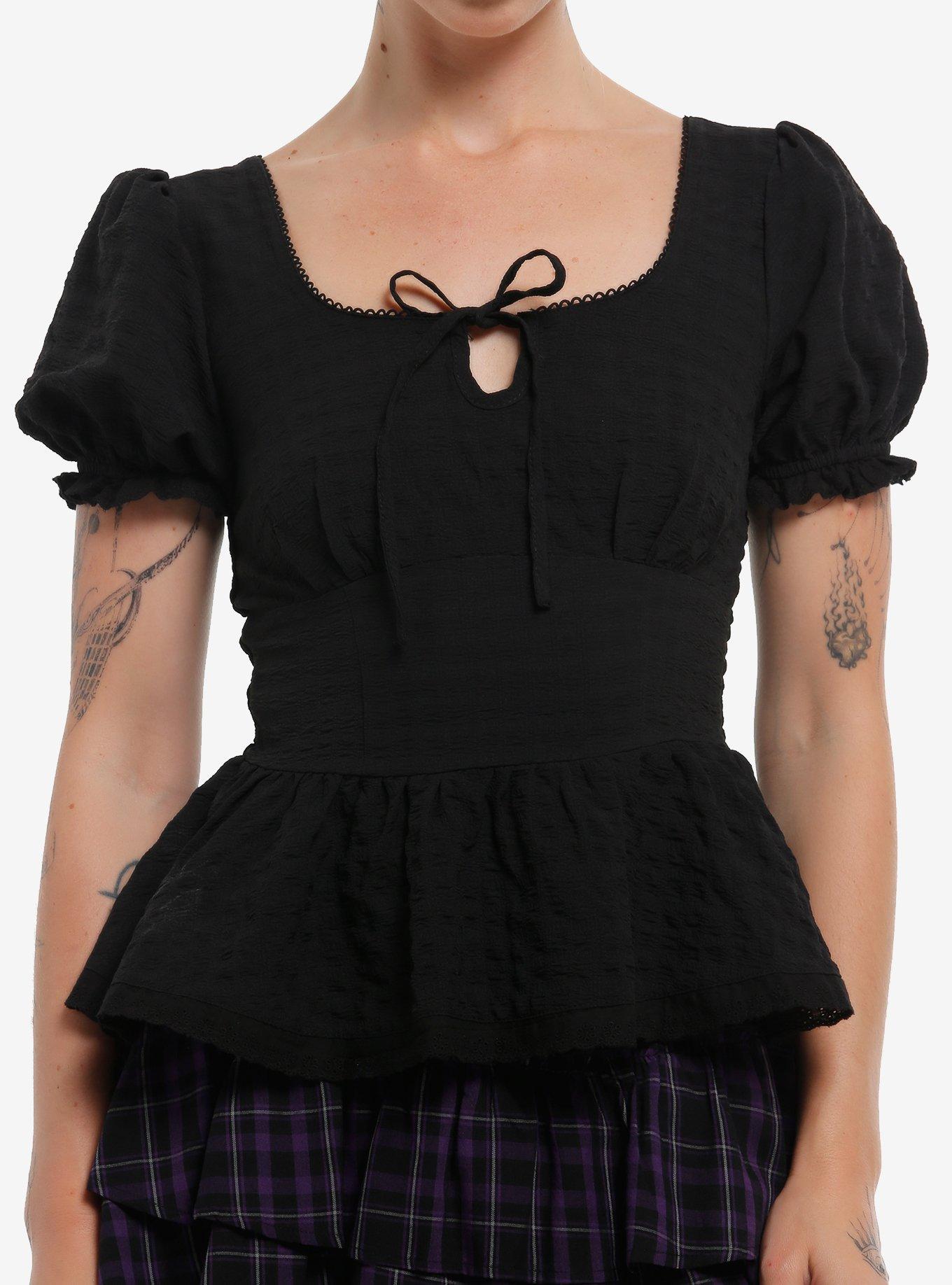 Cosmic Aura Black Peplum Girls Woven Top, , hi-res