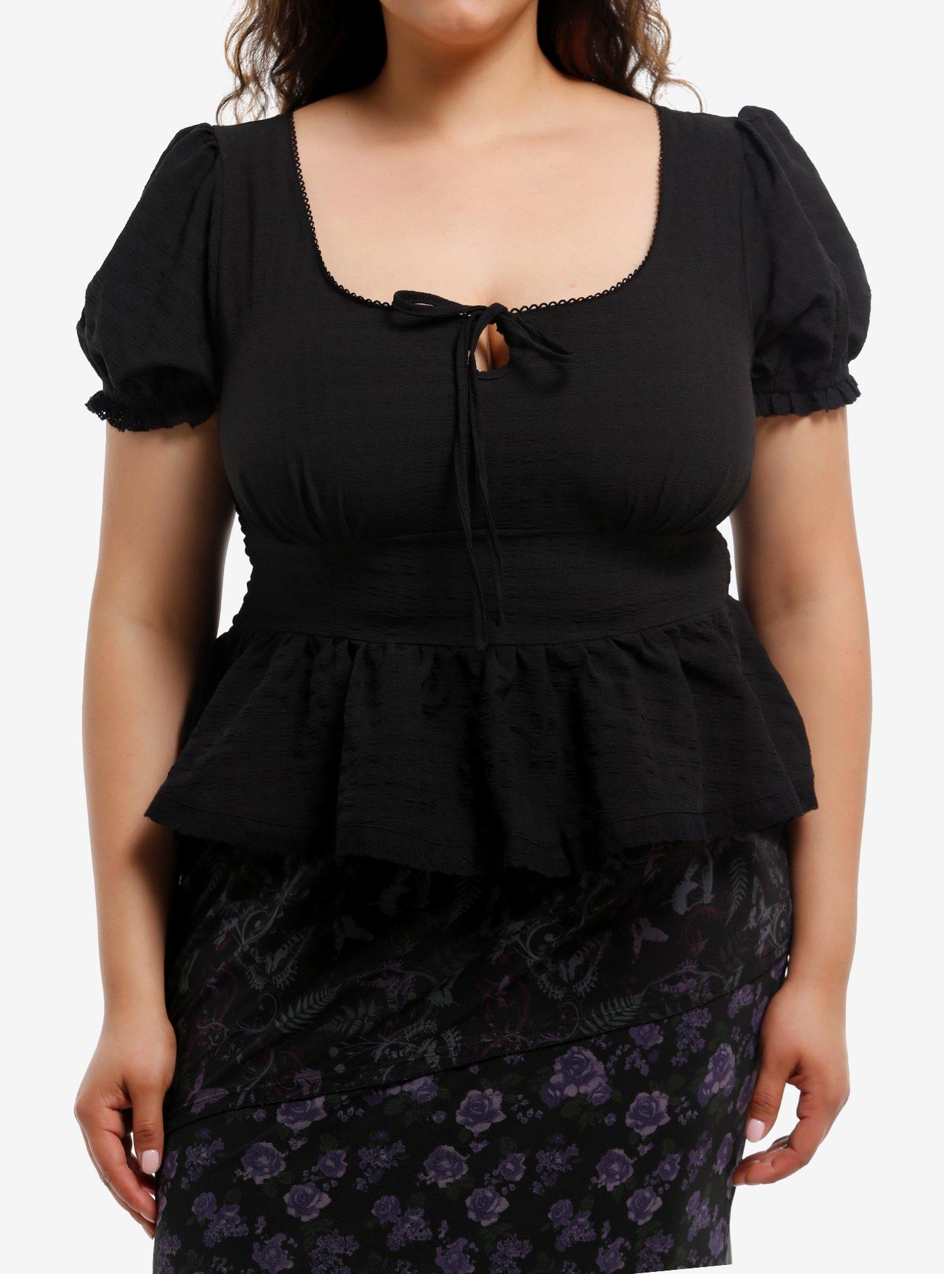 Cosmic Aura Black Peplum Girls Woven Top Plus Size, , hi-res
