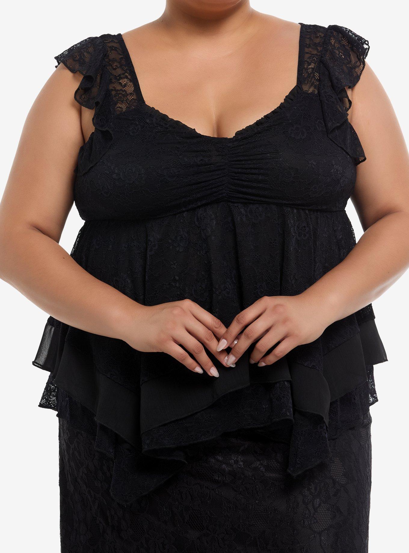 Cosmic Aura Black Lace Layered Girls Tank Top Plus Size, , hi-res