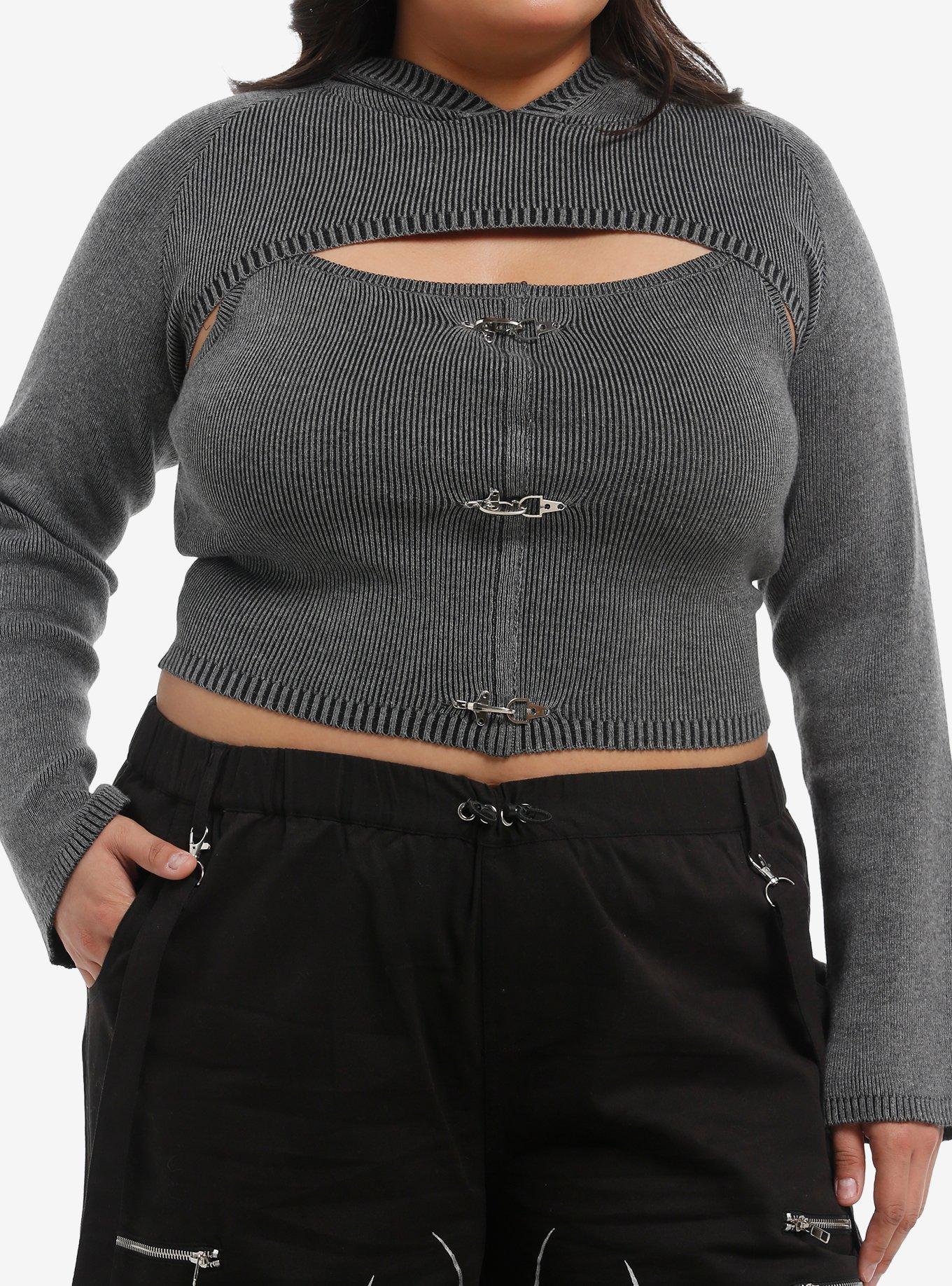 Grey Buckle Ribbed Girls Twofer Top, , hi-res