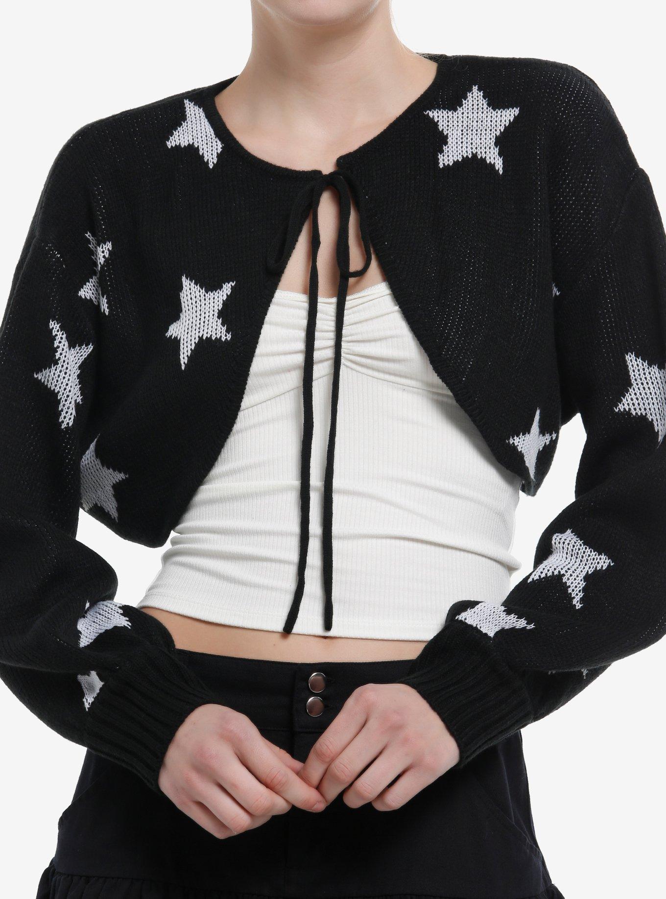 Black & White Star Tie-Front Bolero Girls Crop Shrug, , hi-res