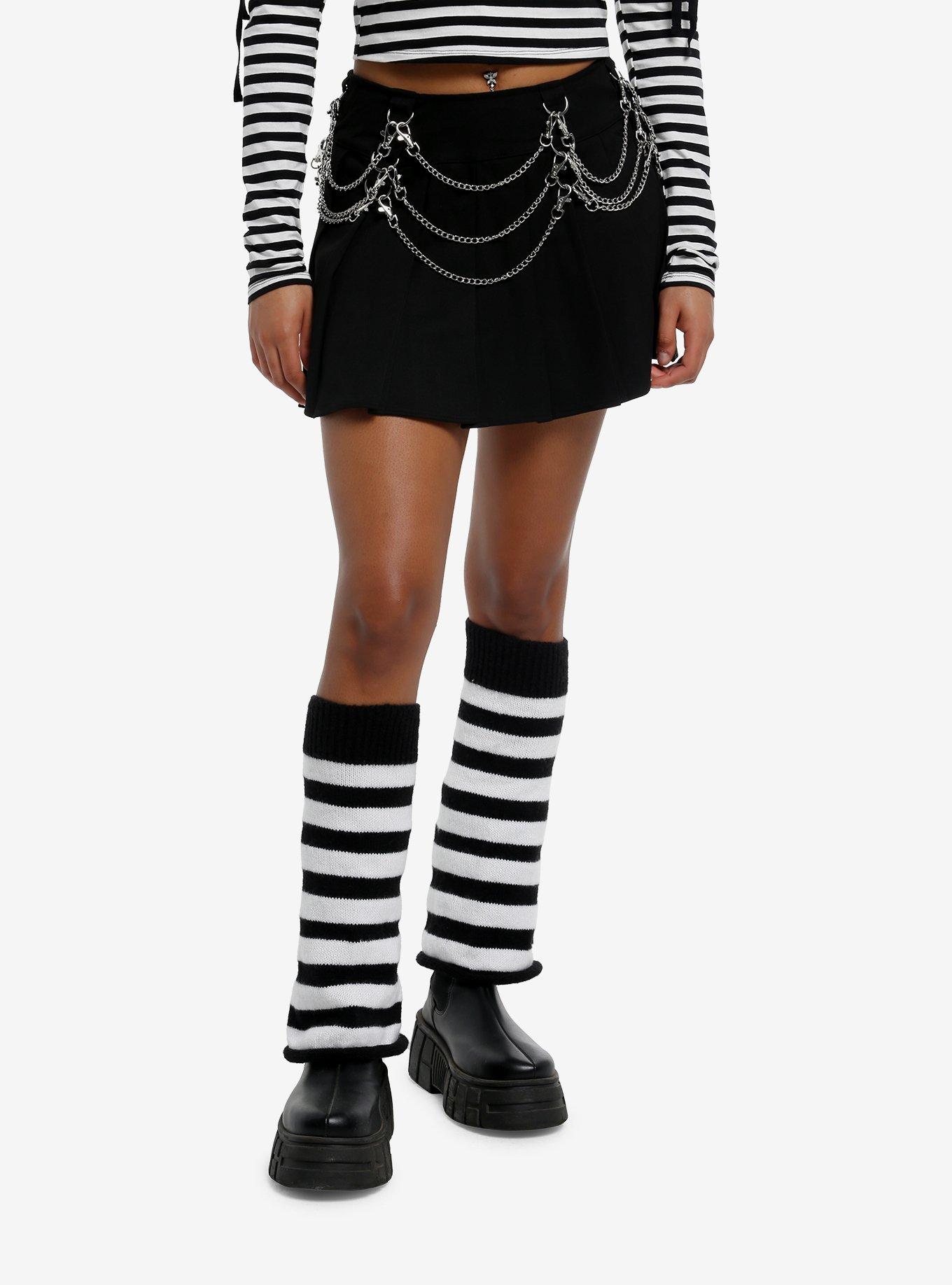 Social Collision Black Draped Chain Pleated Skirt, , hi-res