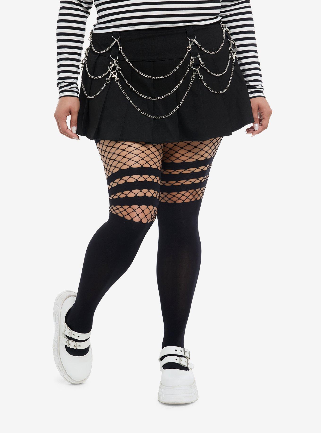 Social Collision Black Draped Chain Pleated Skirt Plus Size, , hi-res