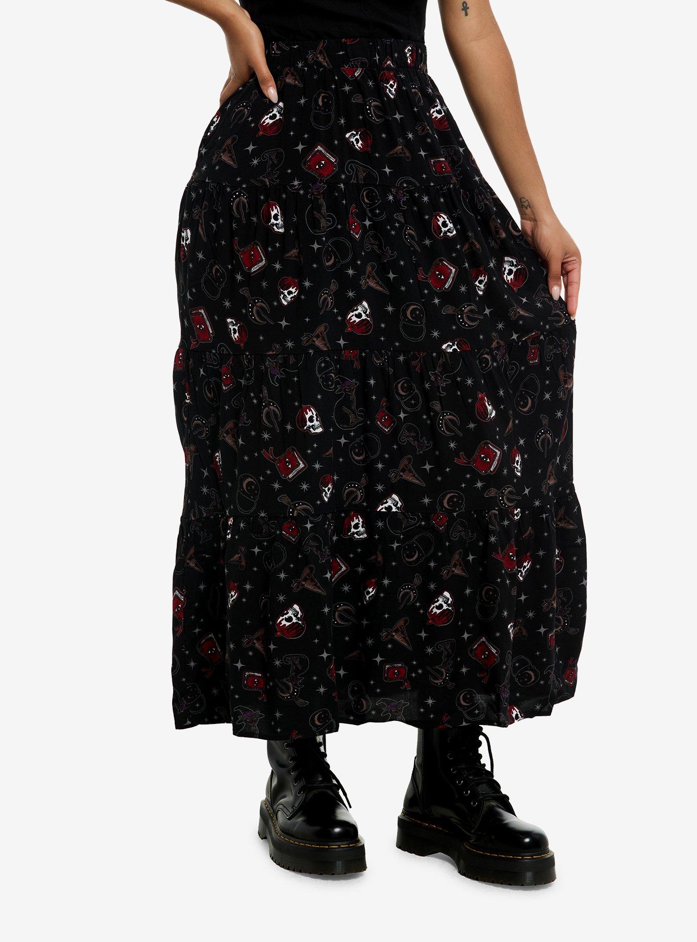 Cosmic Aura Witch Icons Tiered Midi Skirt, , hi-res