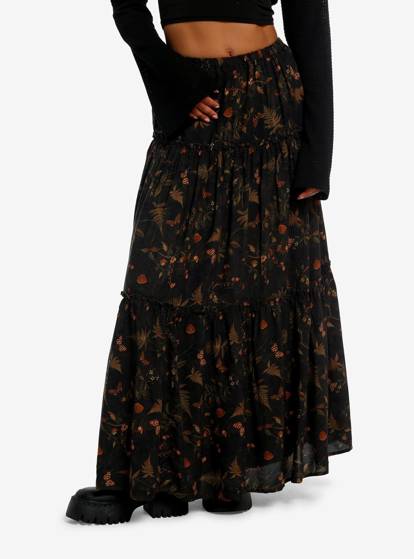 Thorn & Fable Dark Green Forest Tiered Maxi Skirt, , hi-res