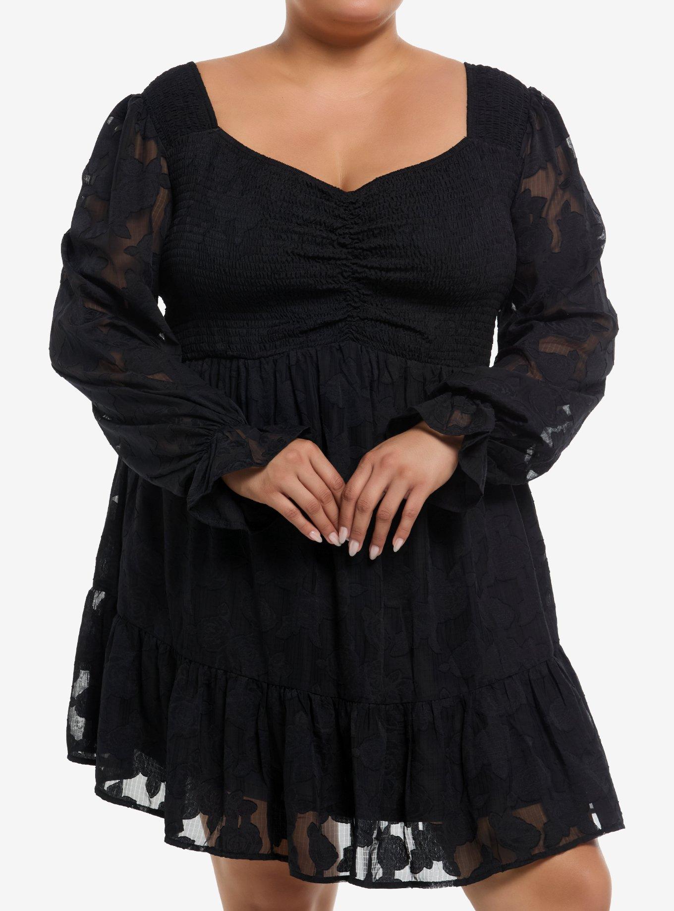 Cosmic Aura Floral Lace Peasant Sleeve Babydoll Dress Plus Size, , hi-res