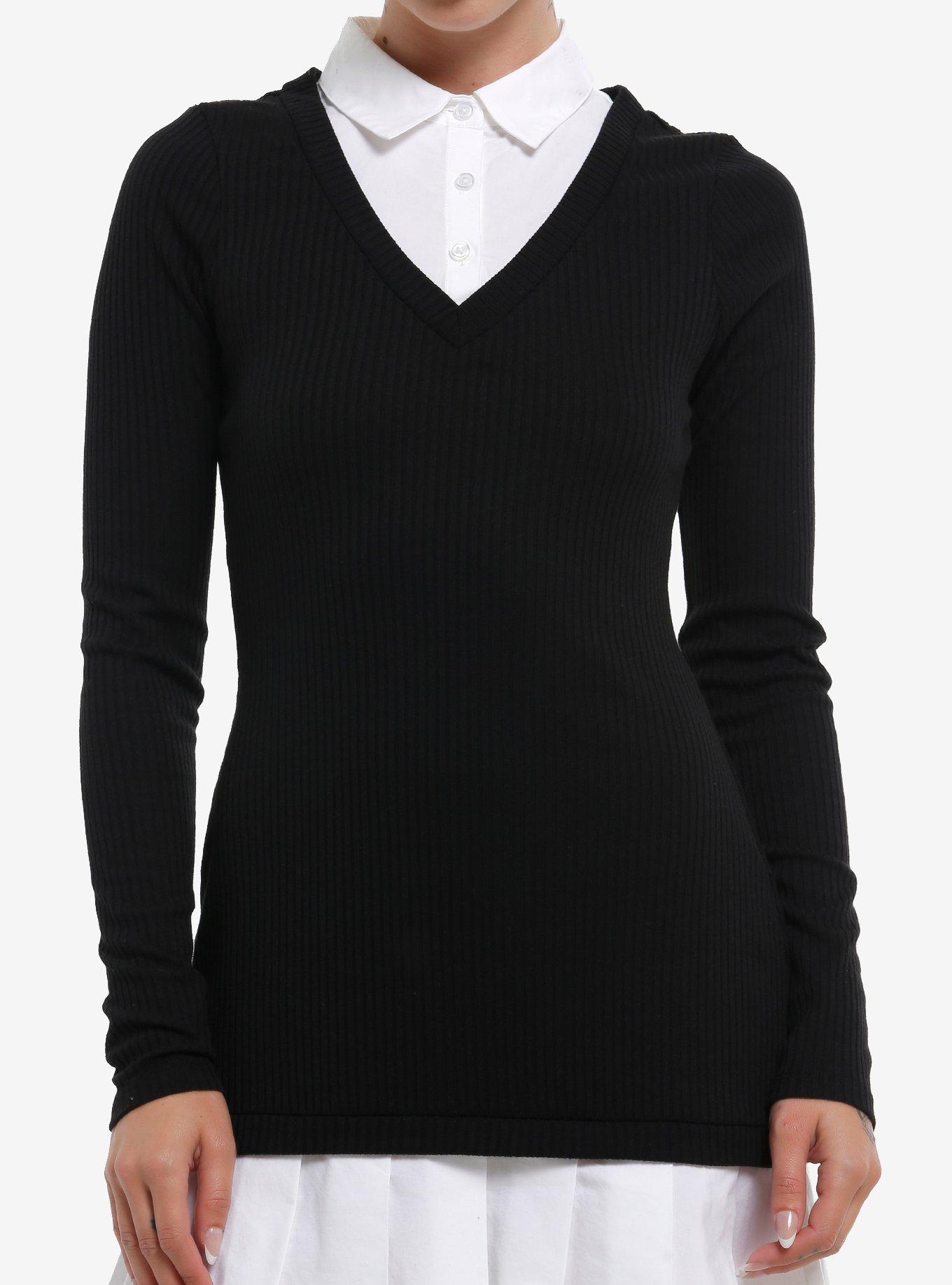 Cosmic Aura Black & White Sweater Button-Up Twofer Dress, , hi-res
