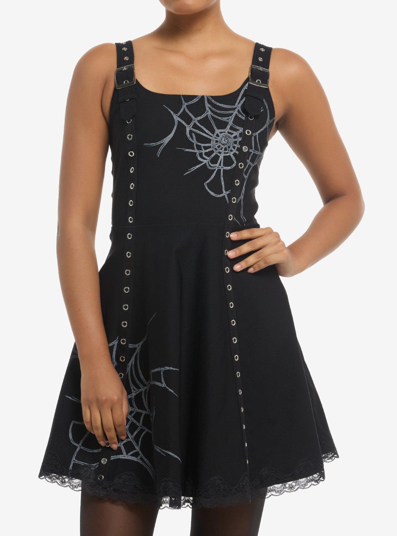Black Spider Web Grommet Mini Dress, , hi-res