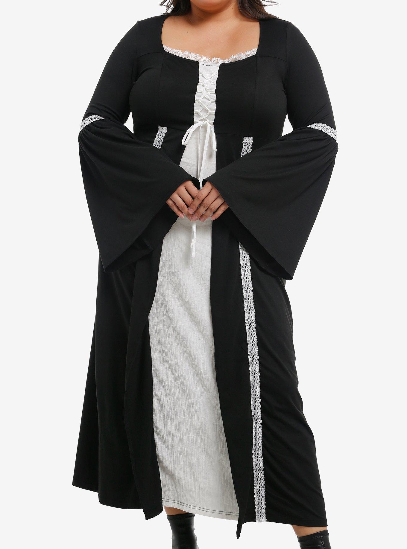 Cosmic Aura Black & White Bell-Sleeve Maxi Dress Plus Size, , hi-res
