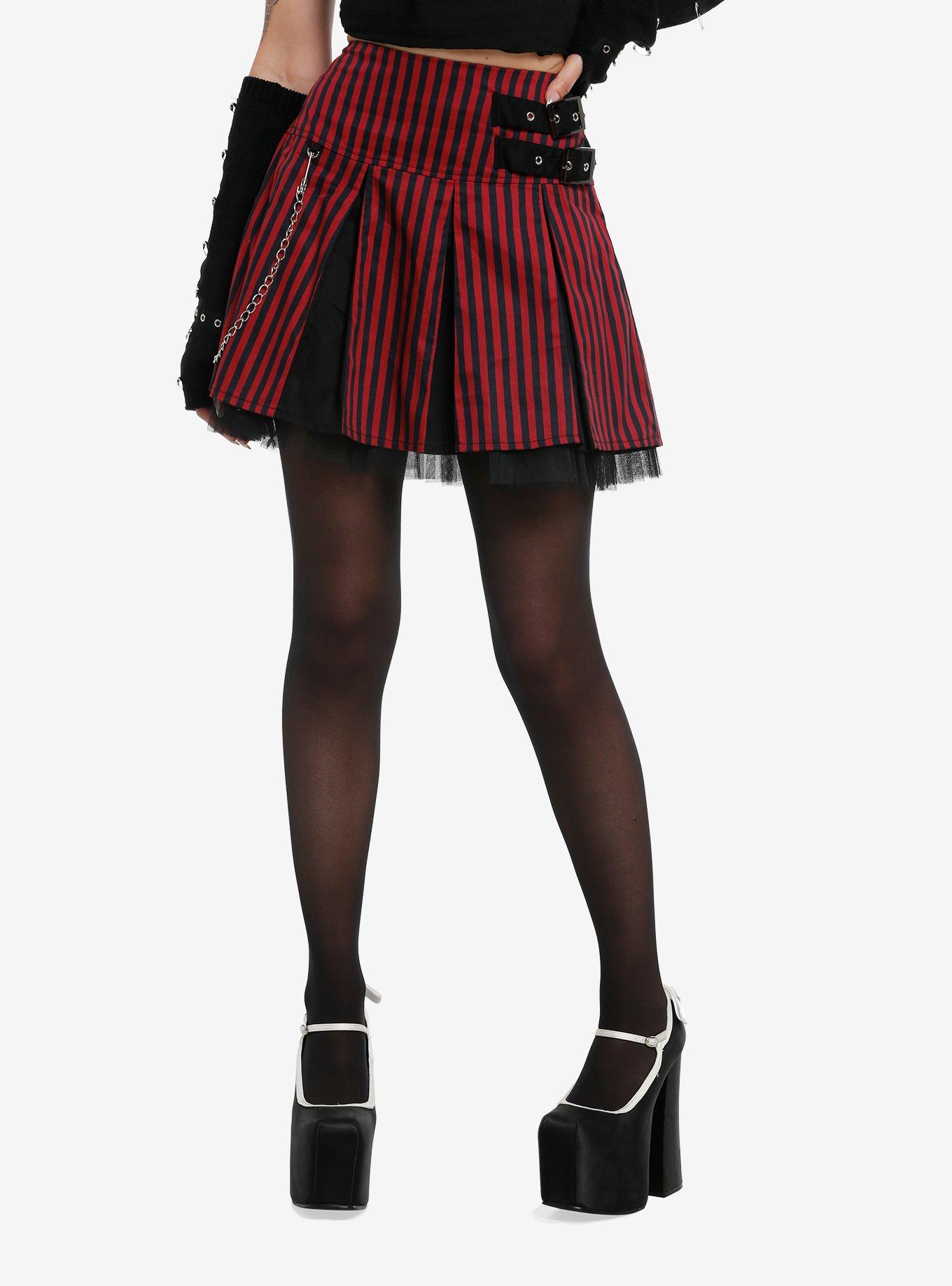 Red & Black Stripe Tulle Mini Skirt, , hi-res