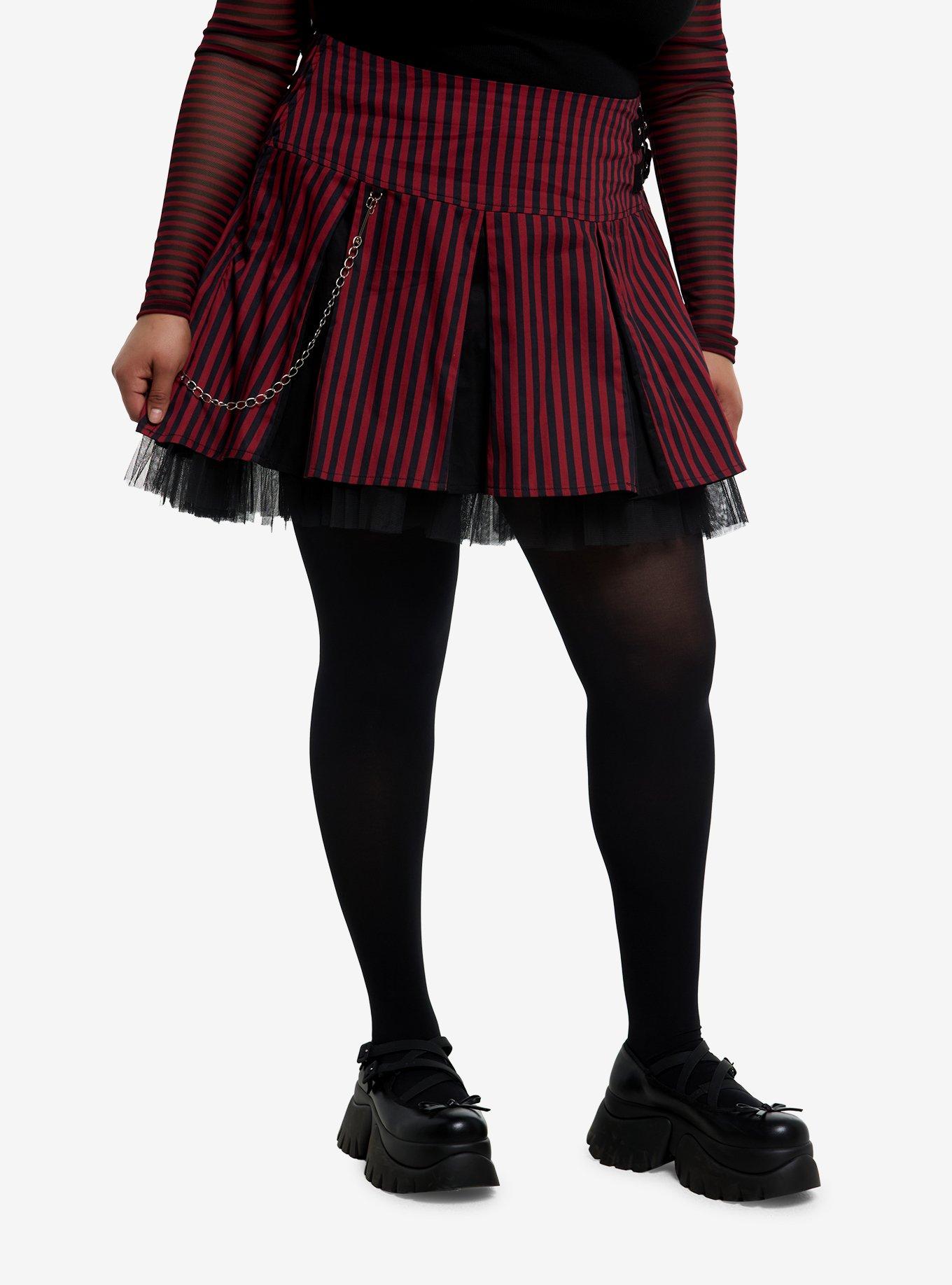 Red & Black Stripe Tulle Mini Skirt Plus Size, , hi-res