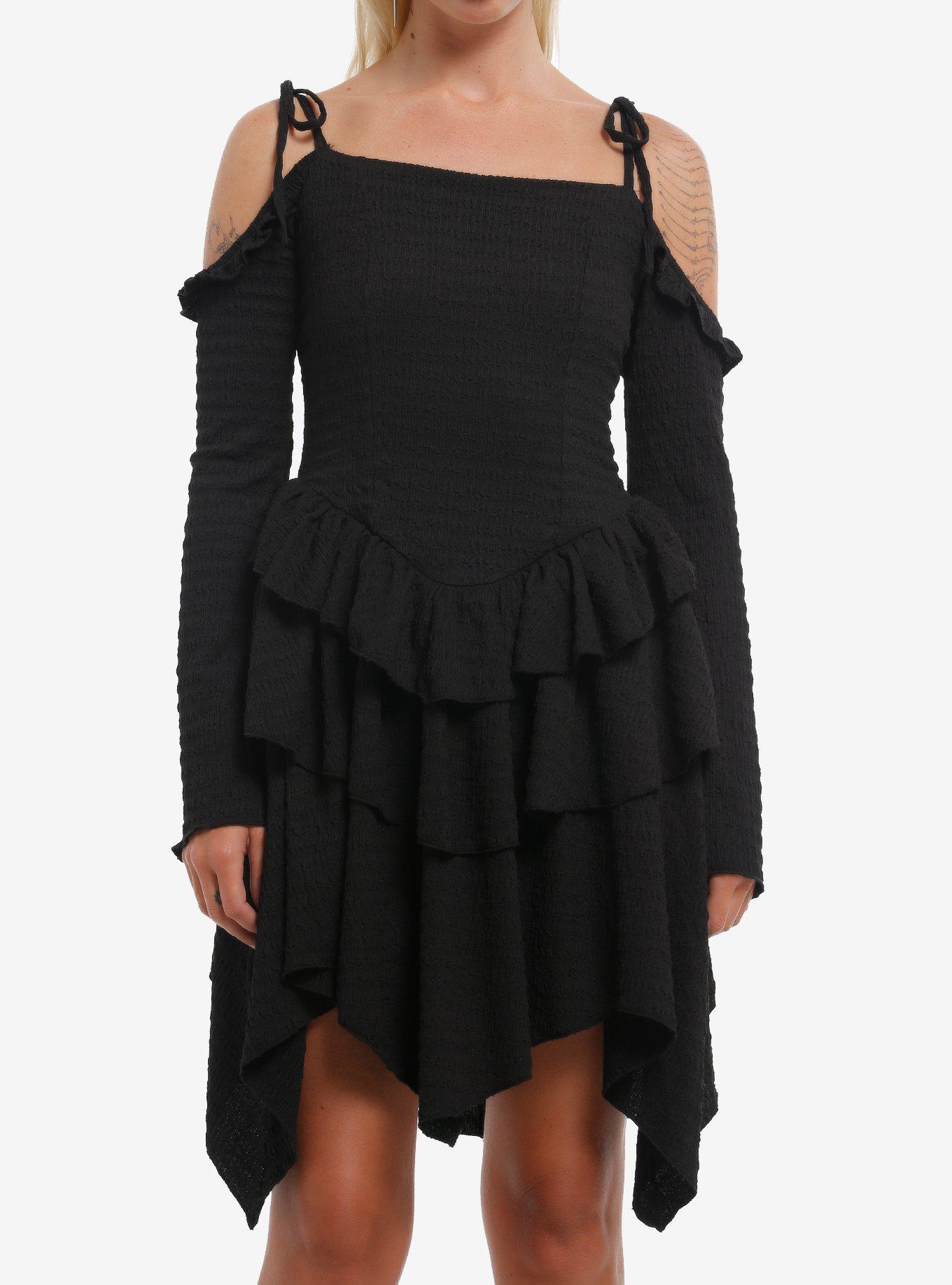 COSMICAURA Cosmic Aura Ruffle Cold Shoulder Dress