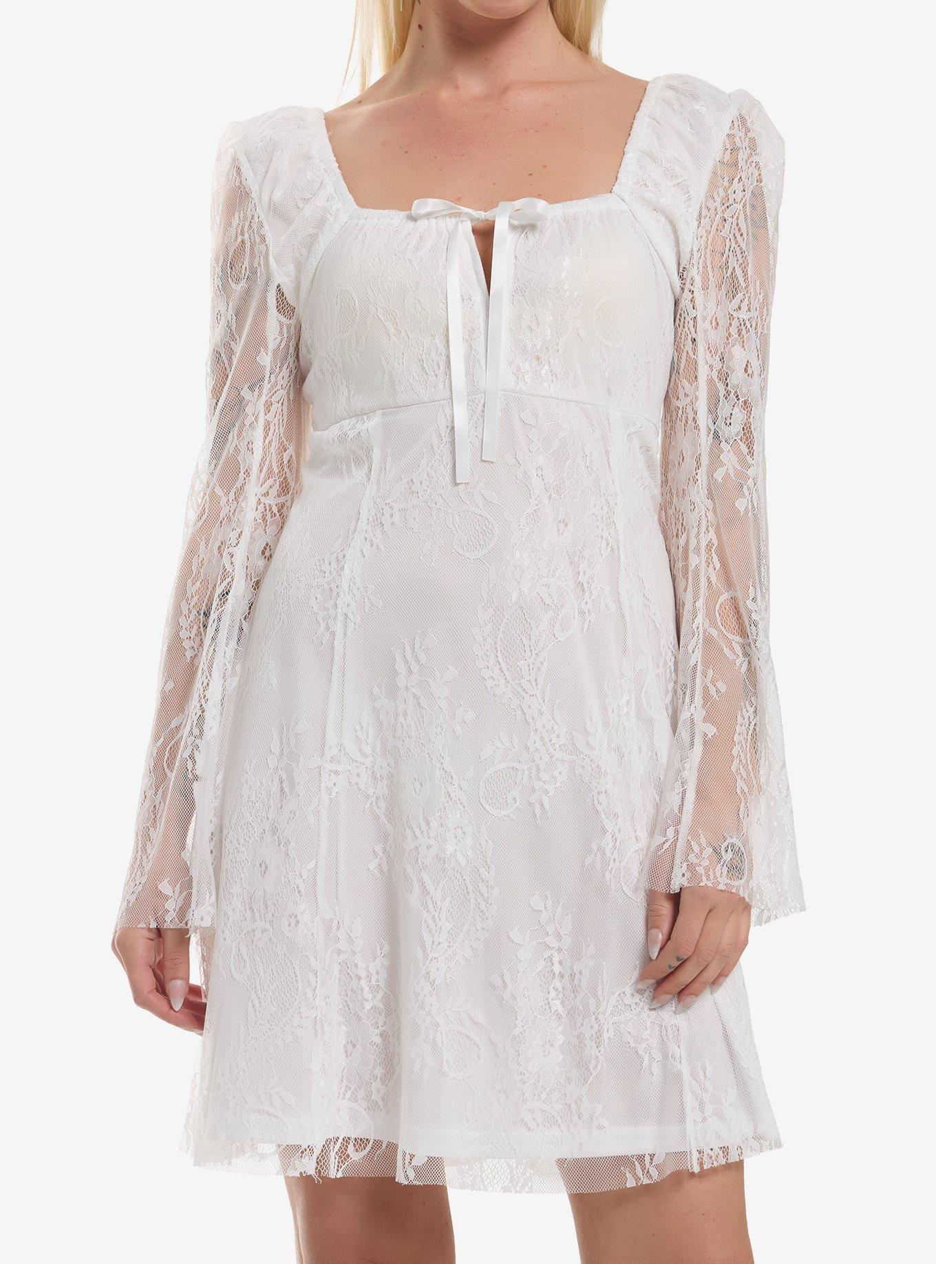 Sweet Society White Lace Bell Sleeve Mini Dress, , hi-res