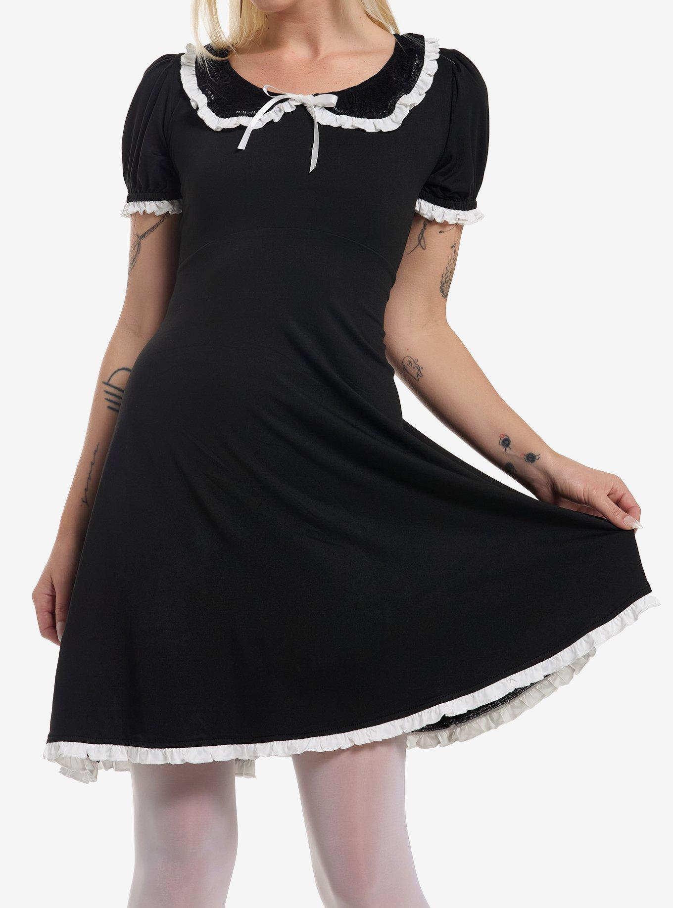 Black & White Lace Collar Babydoll Dress, , hi-res