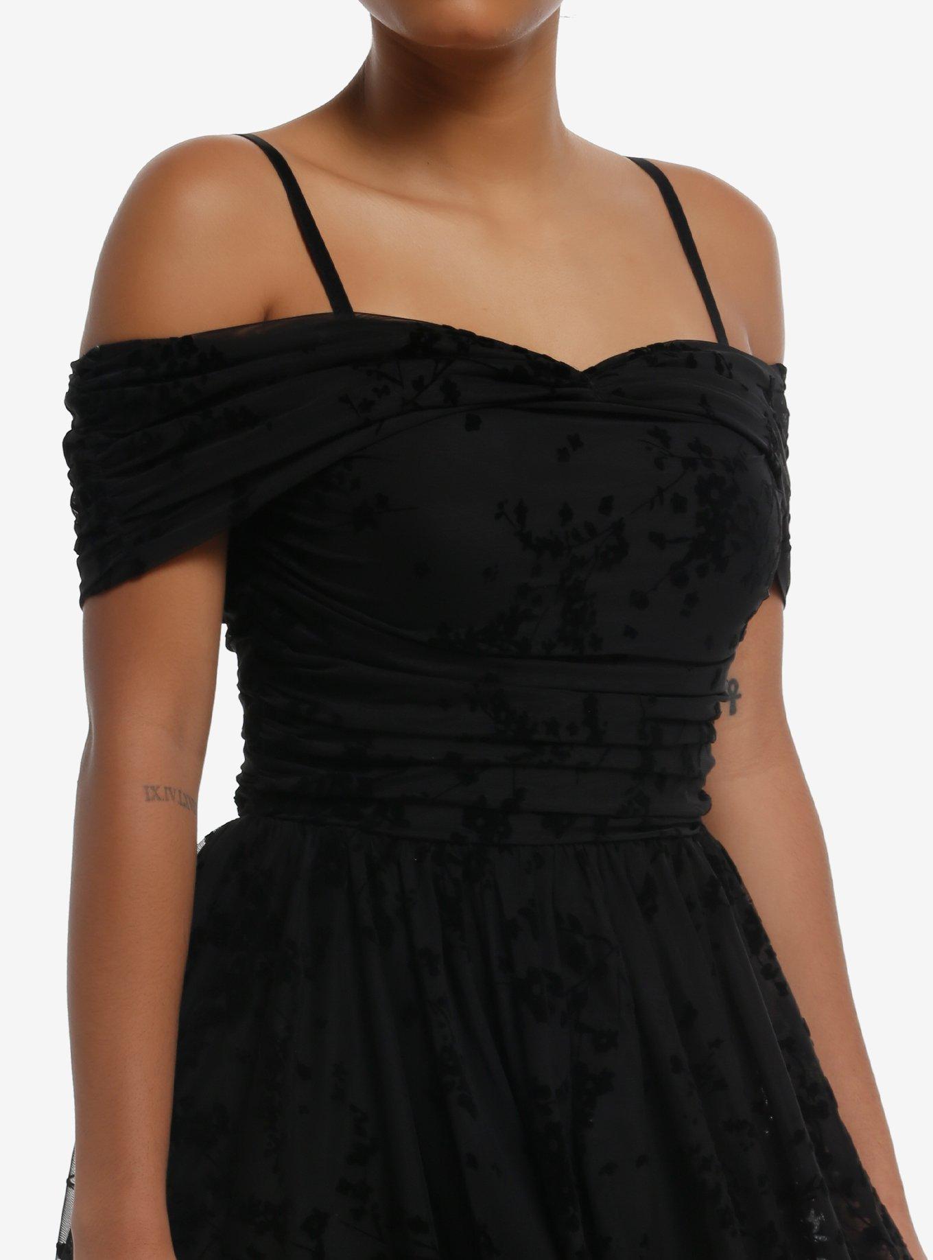 Cosmic Aura Floral Flocked Cold-Shoulder Midi Dress, , hi-res