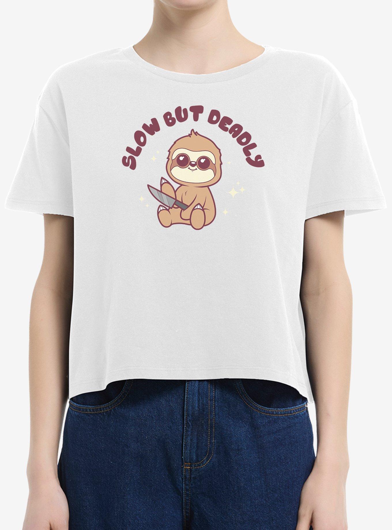 Sloth Slow But Deadly Girls Boxy Crop T-Shirt, , hi-res