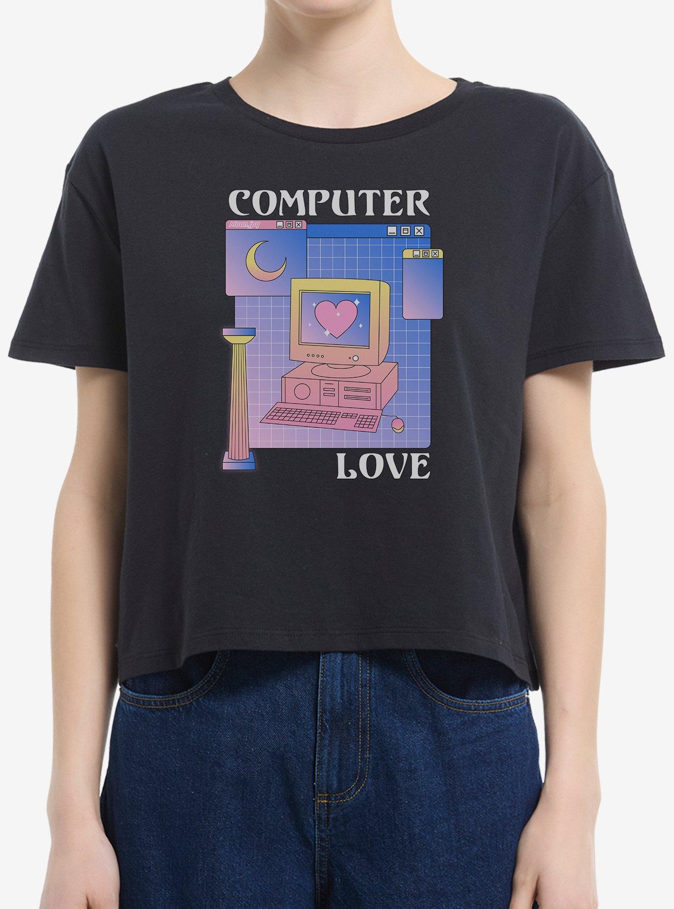 Vaporwave Computer Love Girls Boxy Crop T-Shirt, , hi-res