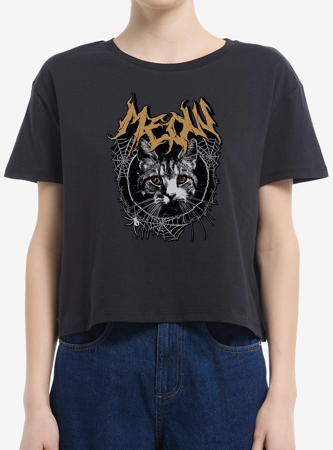 Cat Meow Spiderweb Metal Girls Boxy Crop T-Shirt, , hi-res