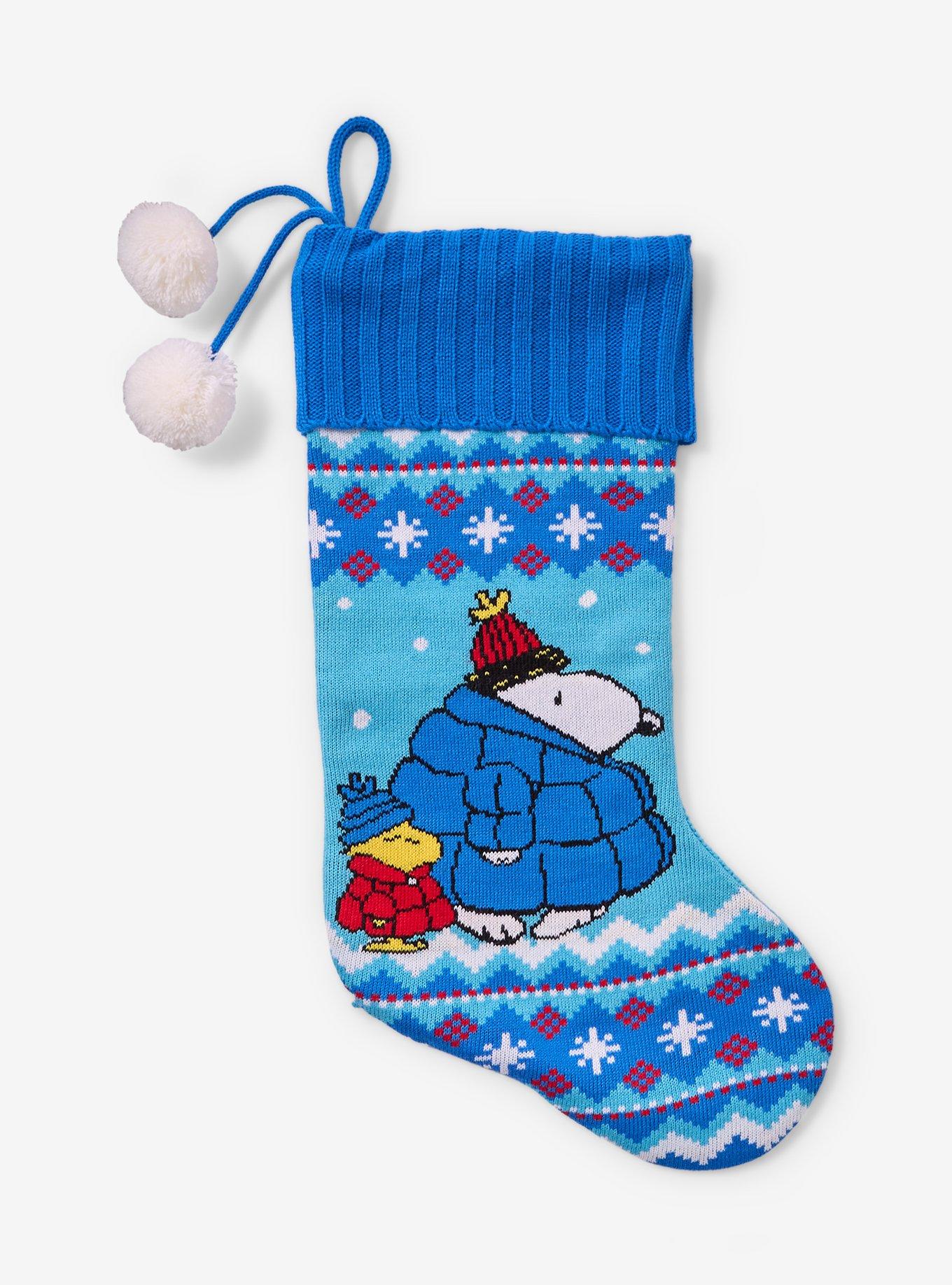 Peanuts Snoopy & Woodstock Puffer Jackets Holiday Knit Stocking — BoxLunch Exclusive, , hi-res