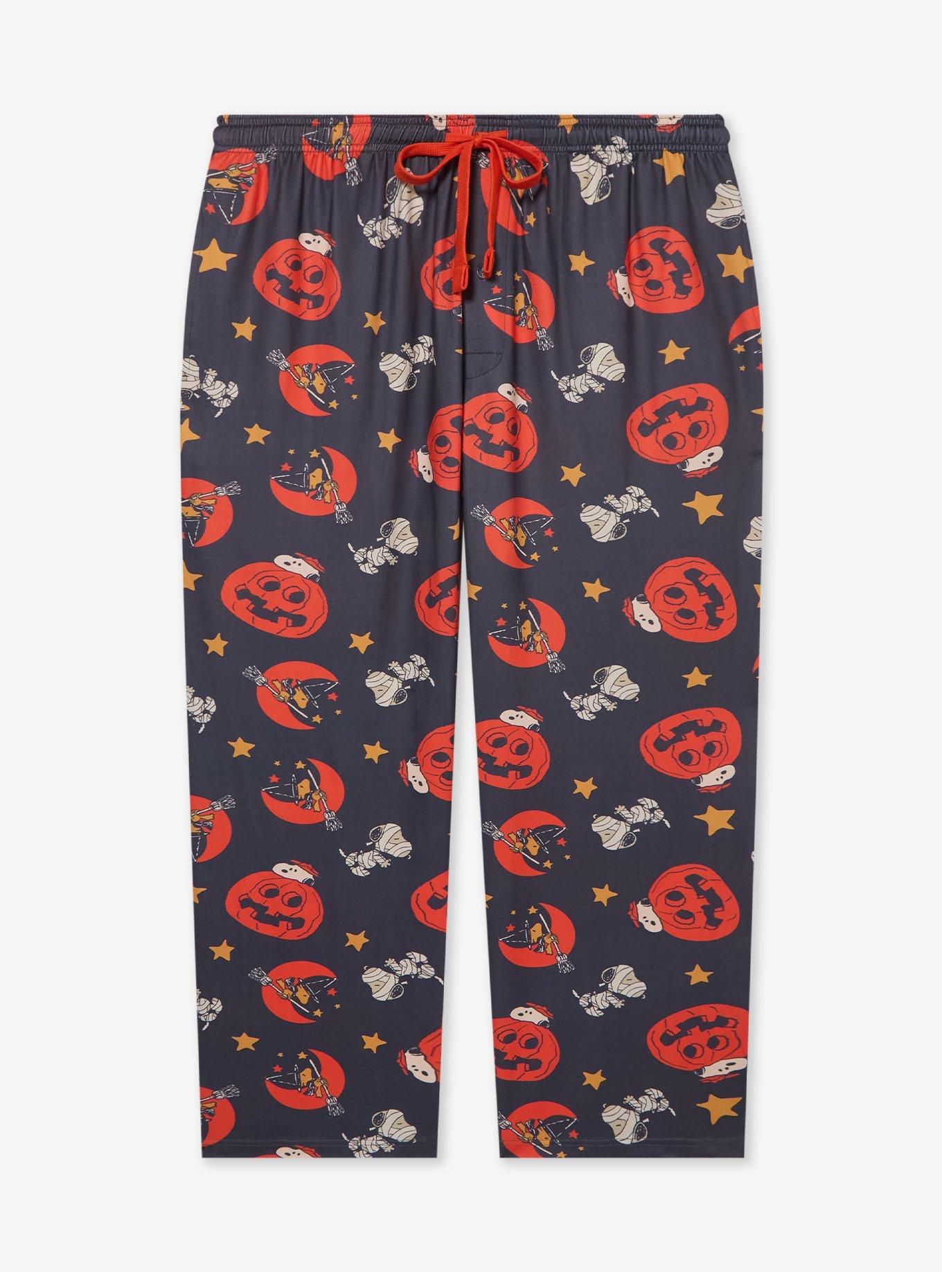 Peanuts Snoopy Jack-o-Lantern Allover Print Plus Size Sleep Pants — BoxLunch Exclusive, BLACK, hi-res