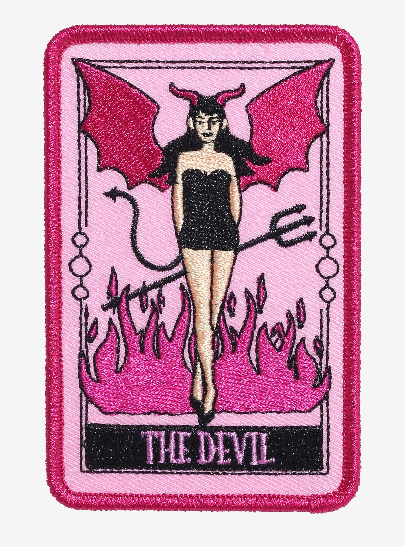 Pink Devil Tarot Card Patch, , hi-res