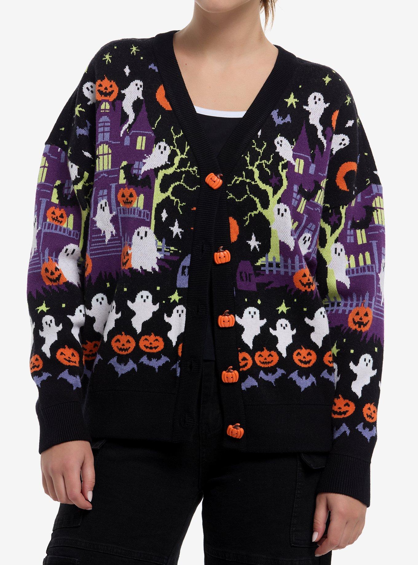 Social Collision Halloween Haunted House Girls Cardigan, , hi-res