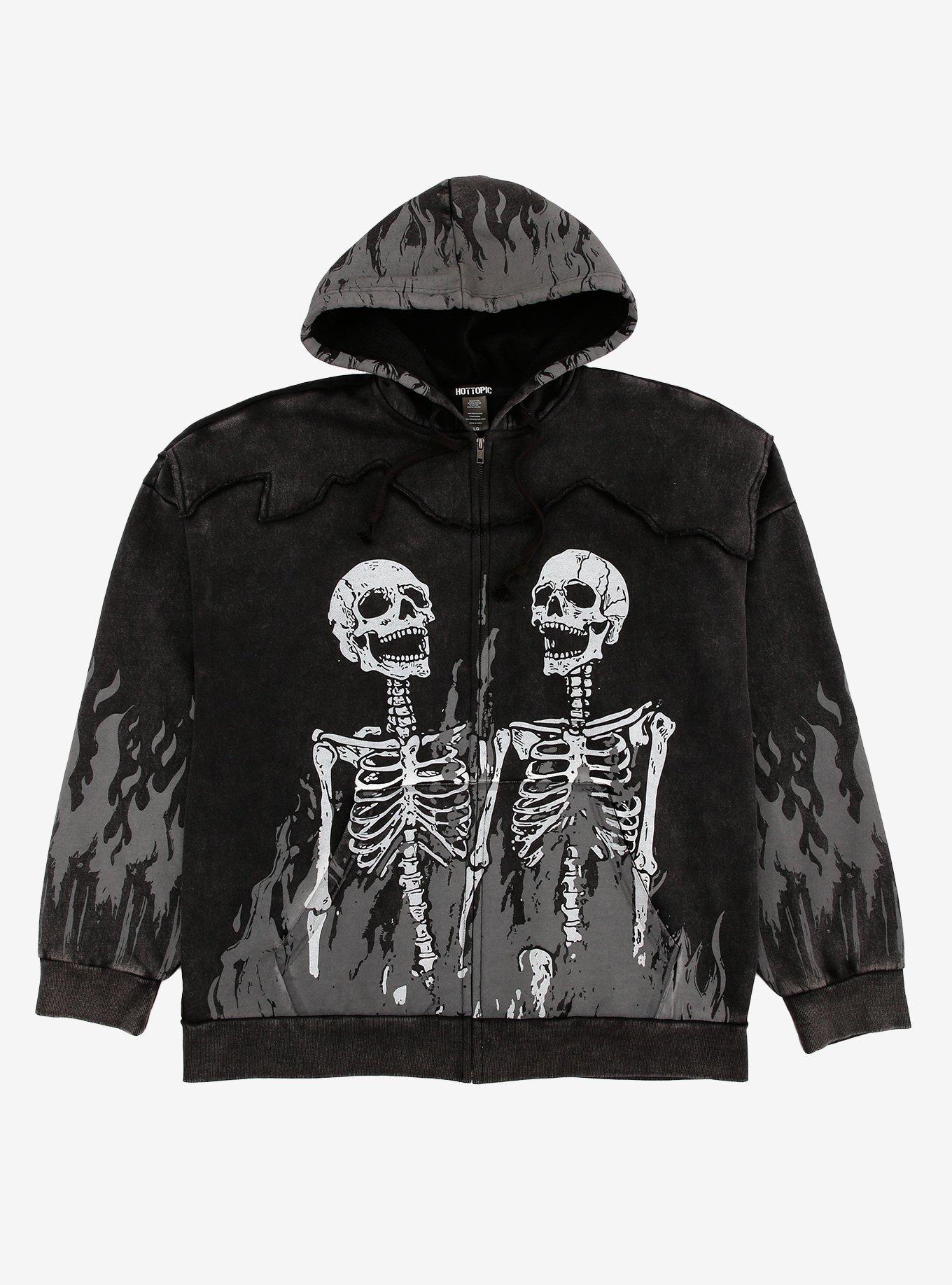 Flaming Skeletons Oversized Hoodie, , hi-res