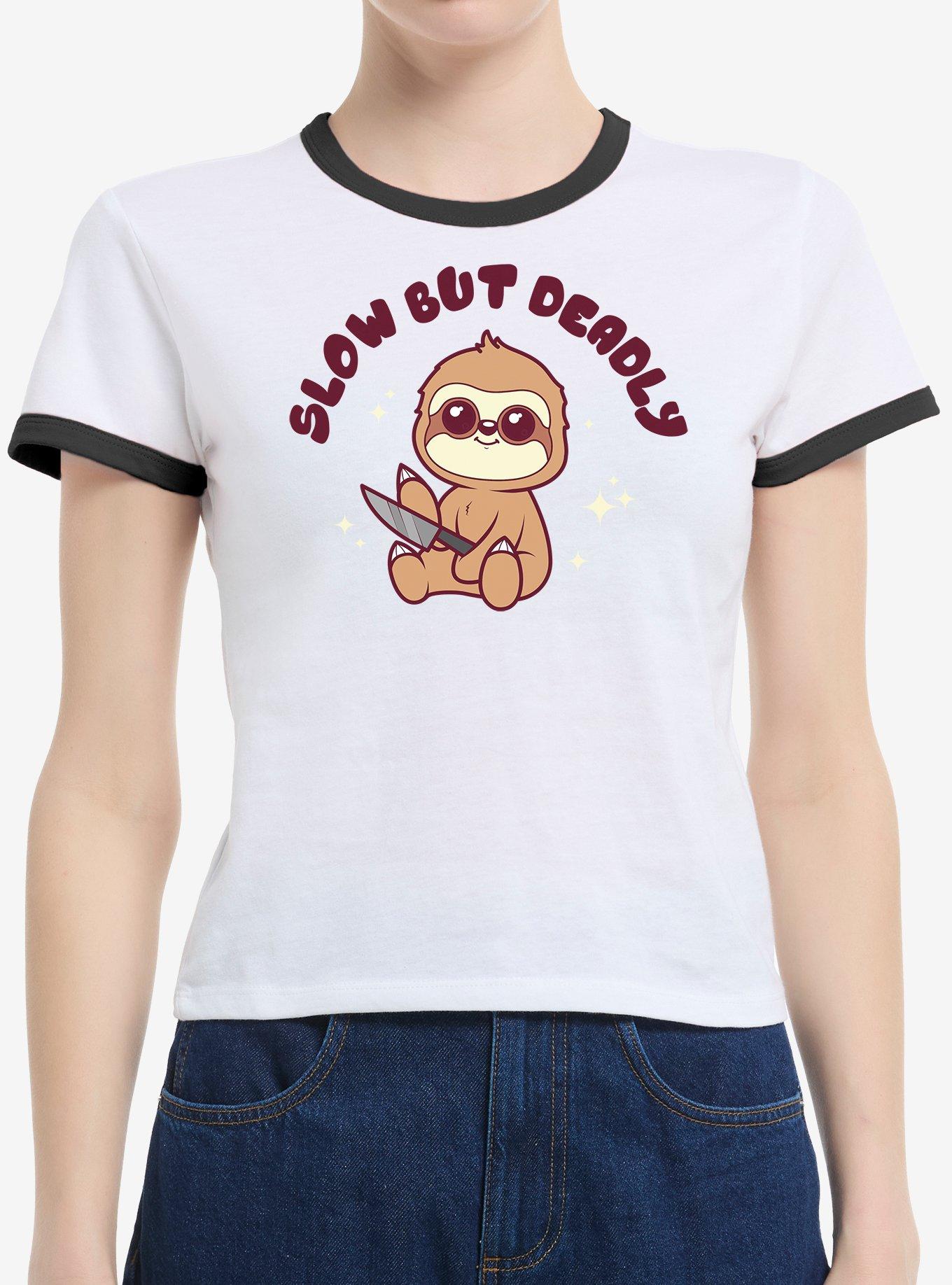 Sloth Slow But Deadly Girls Ringer Crop T-Shirt, WHITE CAVIAR, hi-res