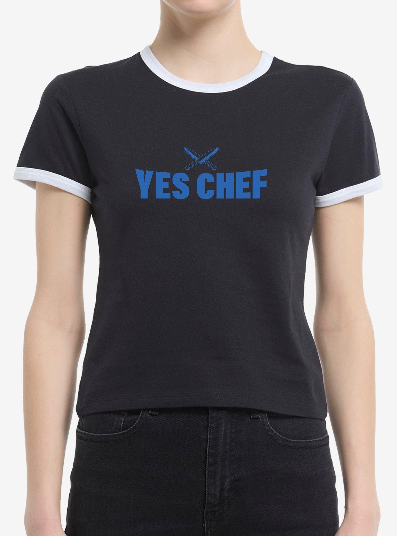 Yes Chef! Blue Text Girls Ringer Crop T-Shirt, , hi-res