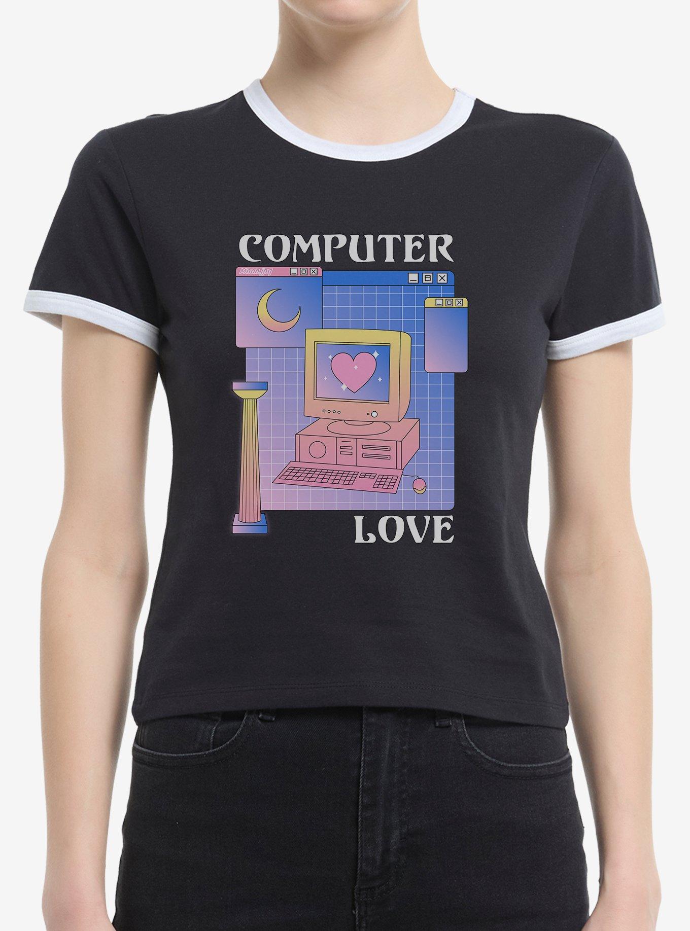 Vaporwave Computer Love Girls Ringer Crop T-Shirt, CAVIAR WHITE, hi-res