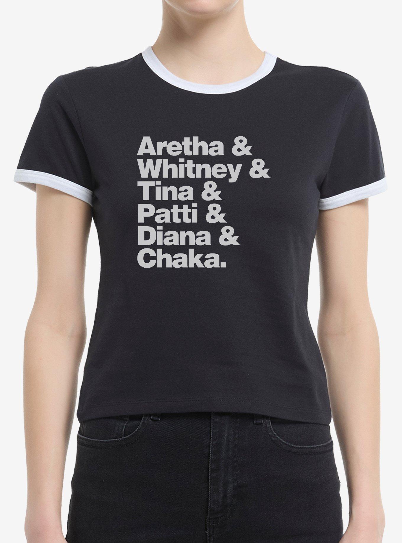 Black History Month Aretha Whitney Tina Patti Diana Chaka Girls Ringer Crop T-Shirt, , hi-res