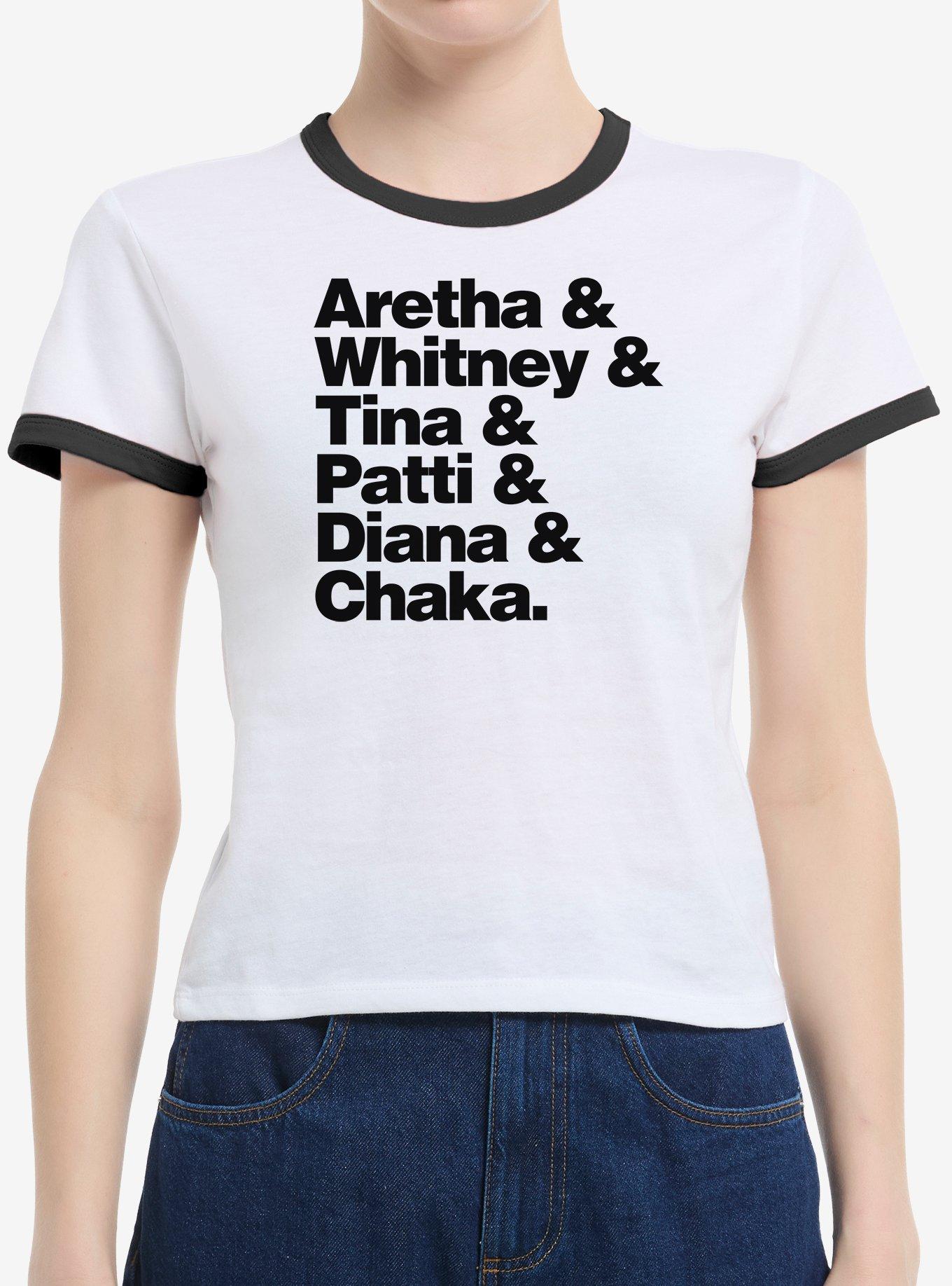Black History Month Aretha Whitney Tina Patti Diana Chaka Girls Ringer Crop T-Shirt, , hi-res