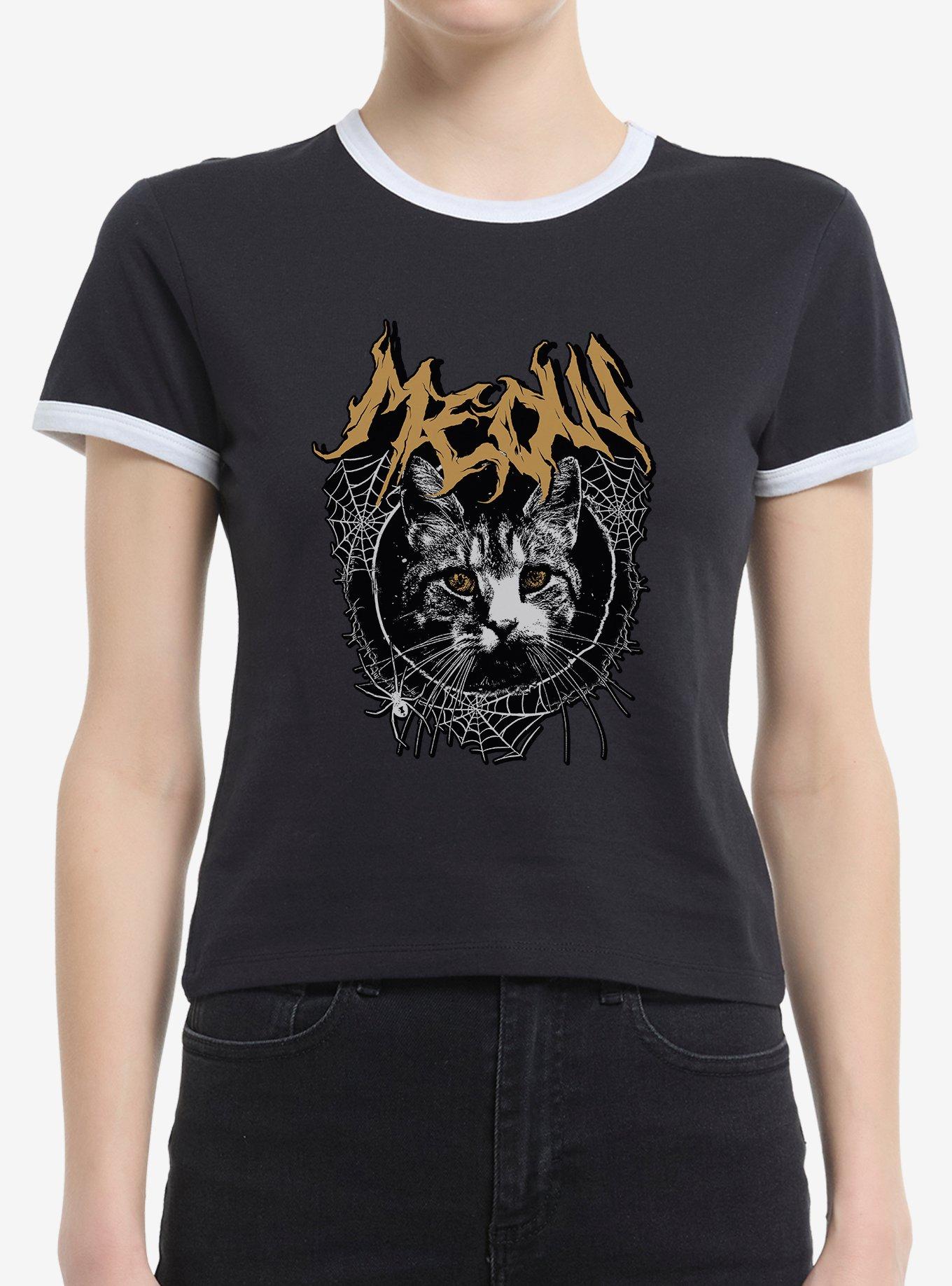 Cat Meow Spiderweb Metal Girls Ringer Crop T-Shirt, CAVIAR WHITE, hi-res