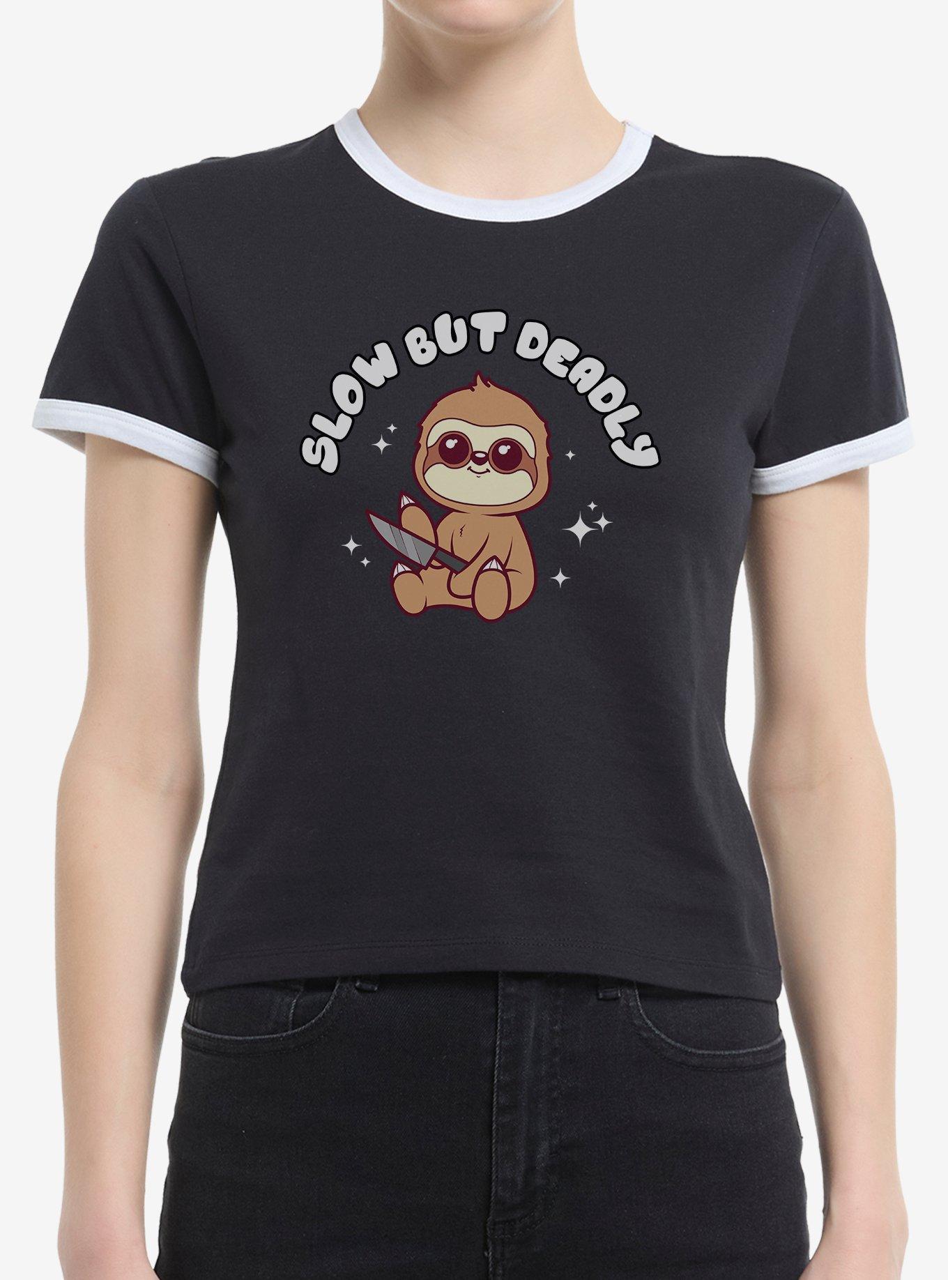 Sloth Slow But Deadly Girls Ringer Crop T-Shirt, , hi-res