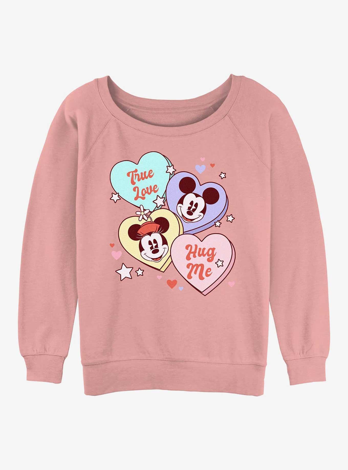 Disney Mickey Mouse Sweet Candy Hearts Girls Slouchy Sweatshirt, DESERTPNK, hi-res